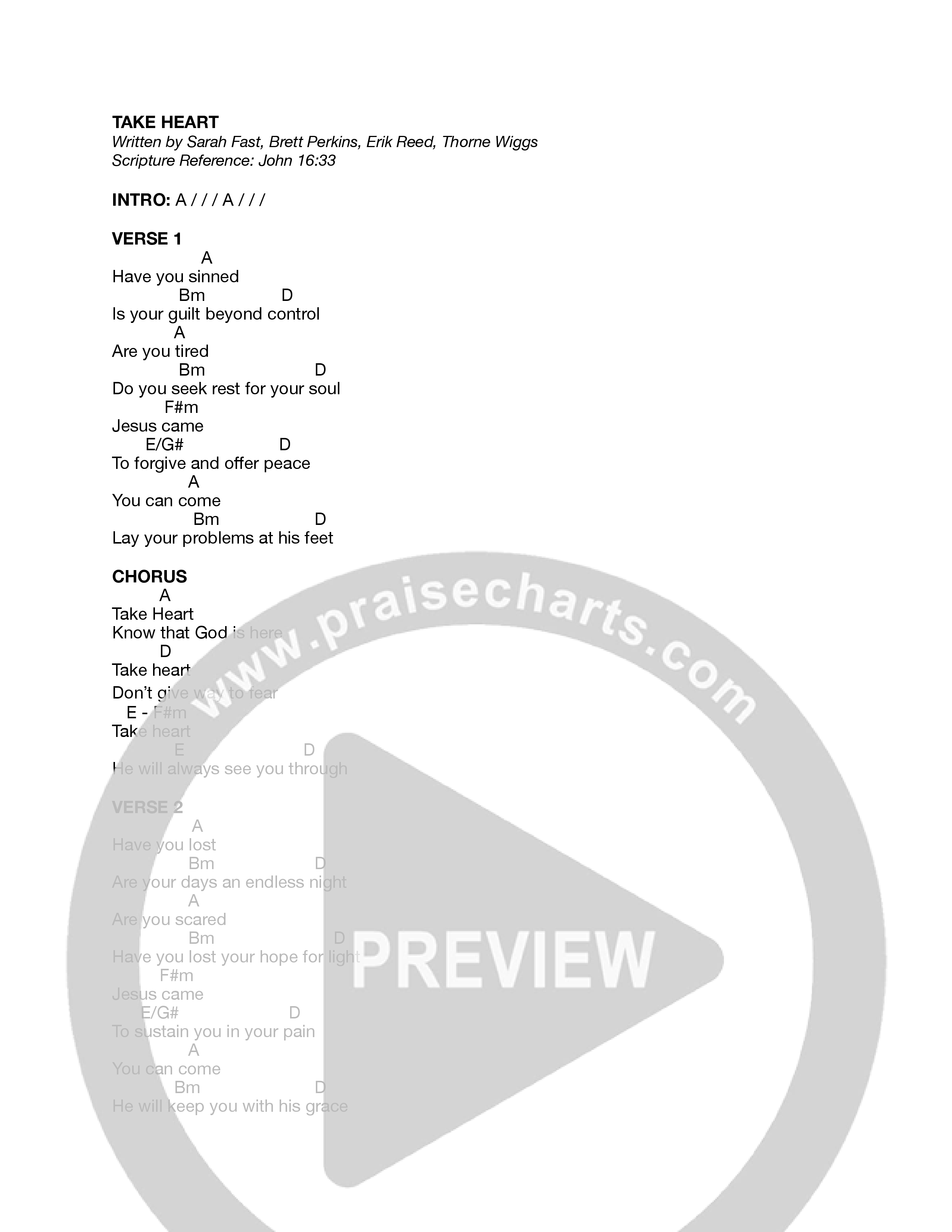 Take Heart Chord Chart (Journey Worship Co)
