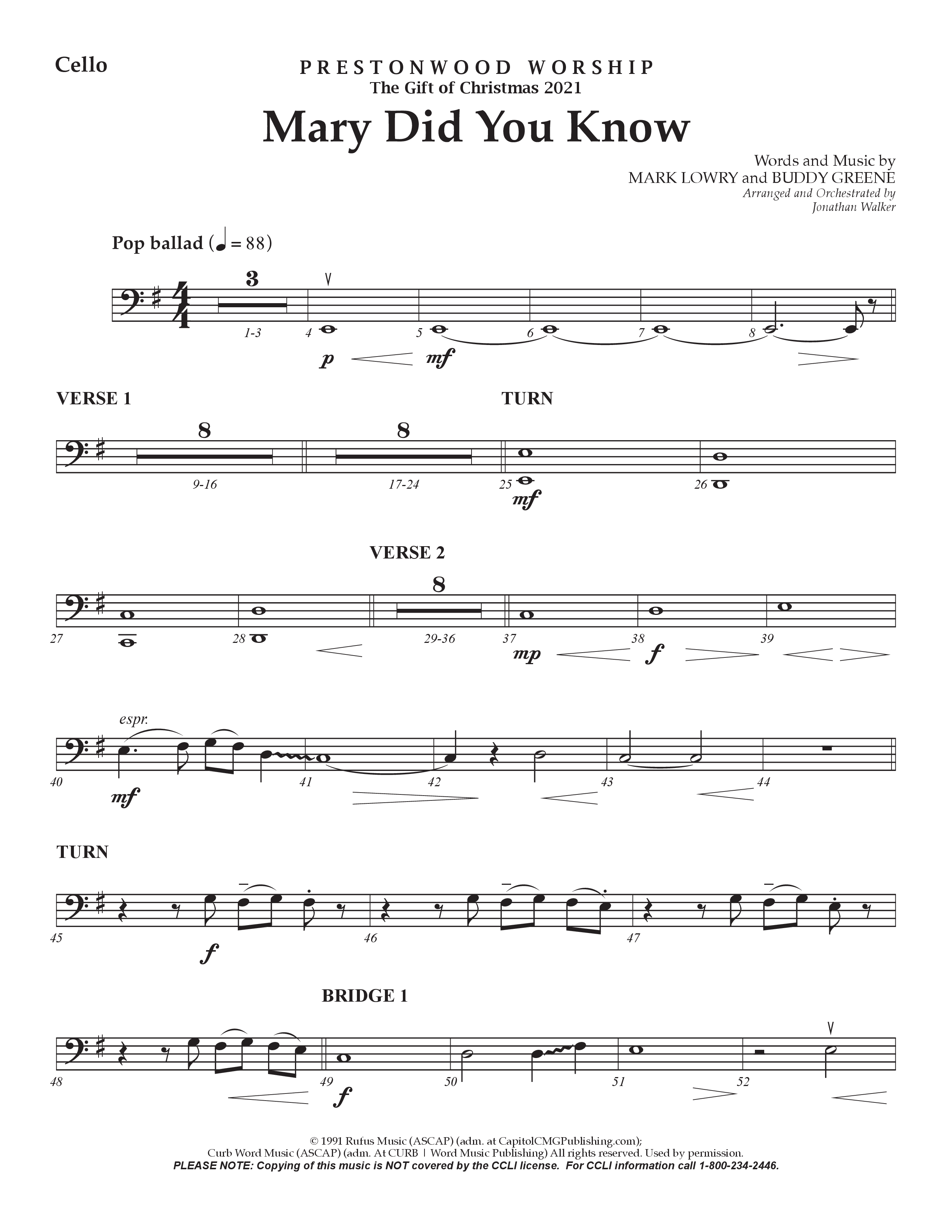 Mary Did You Know Cello (Prestonwood Worship / Michael Neale)