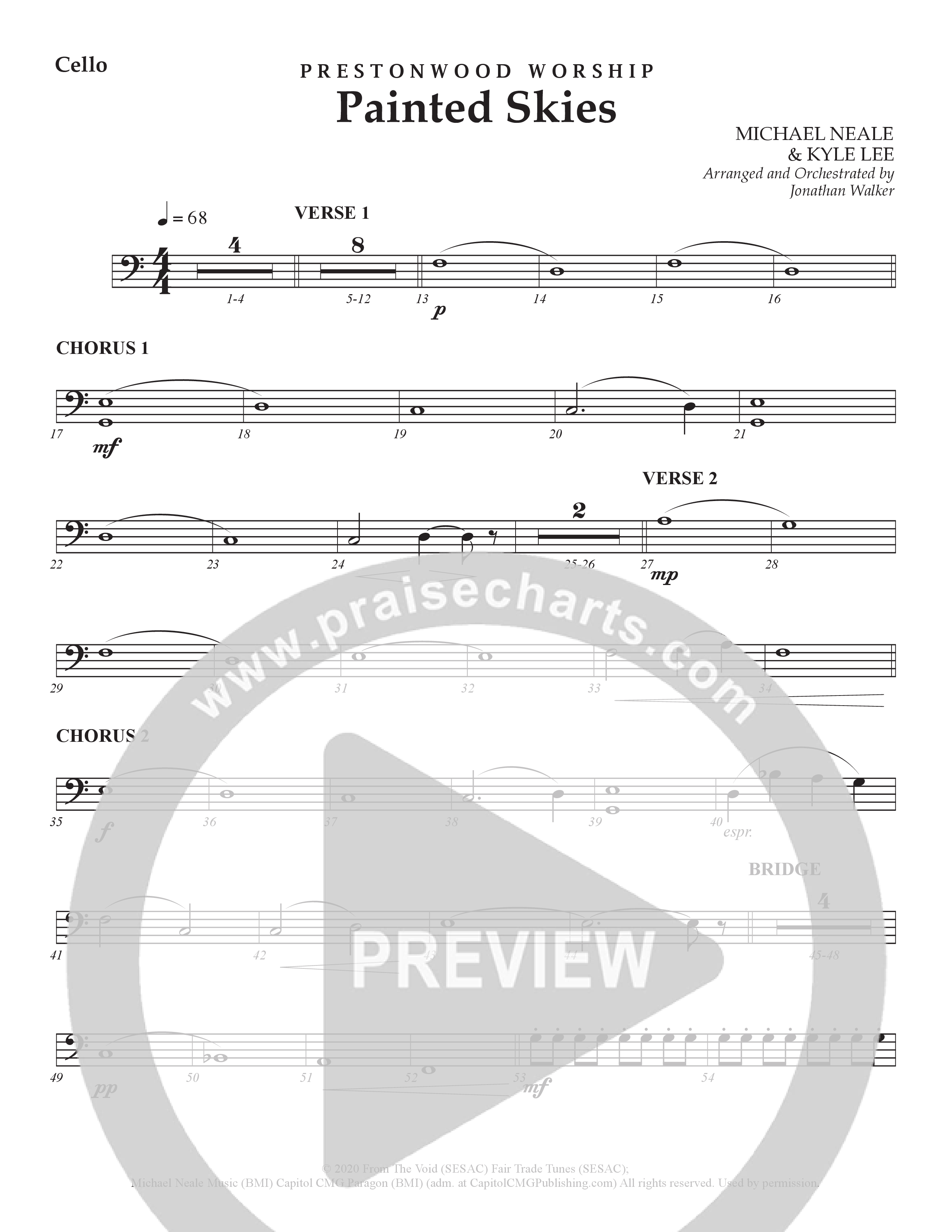 Painted Skies (Choral Anthem SATB) Cello (Prestonwood Worship)