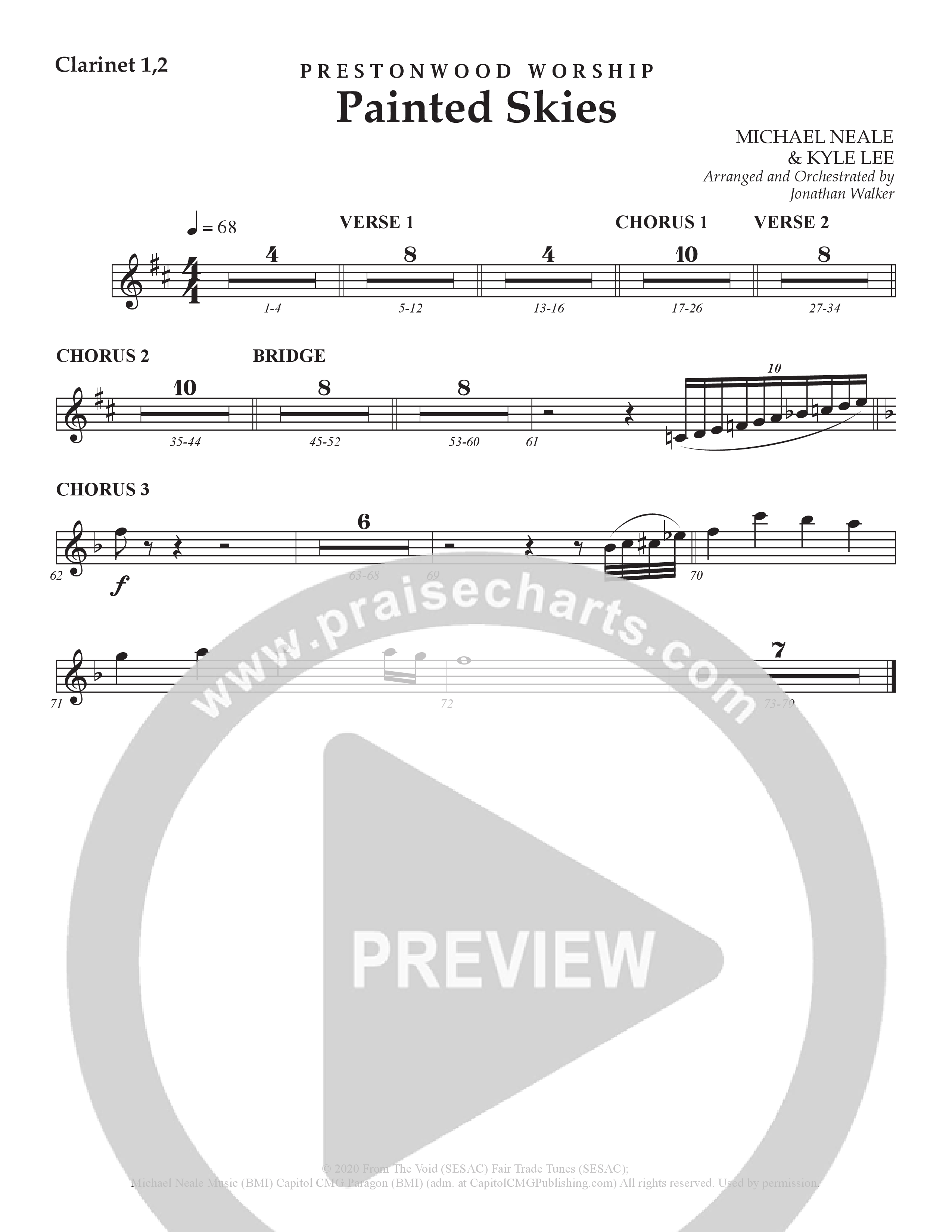 Painted Skies (Choral Anthem SATB) Clarinet 1/2 (Prestonwood Worship)