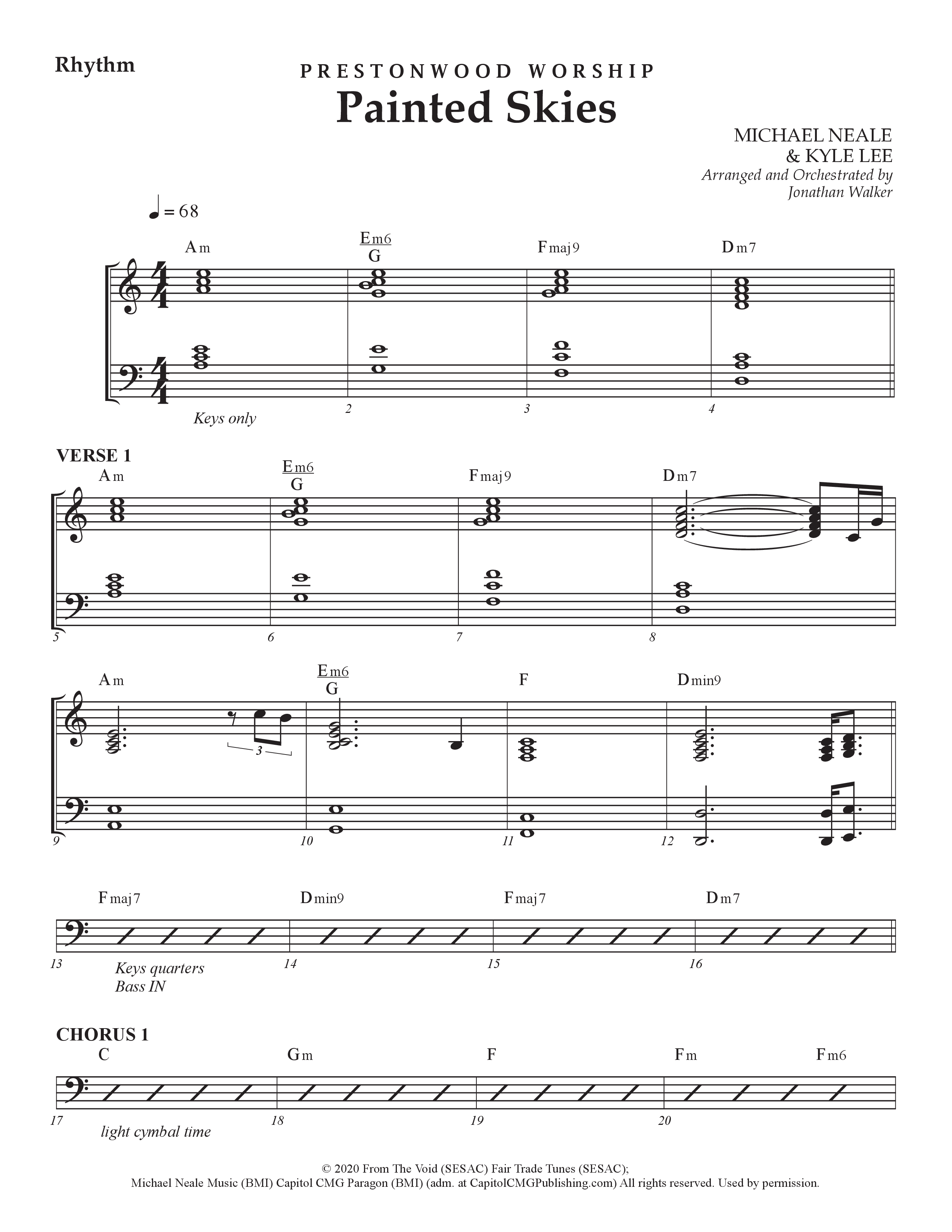 Painted Skies (Choral Anthem SATB) Rhythm Chart (Prestonwood Worship)