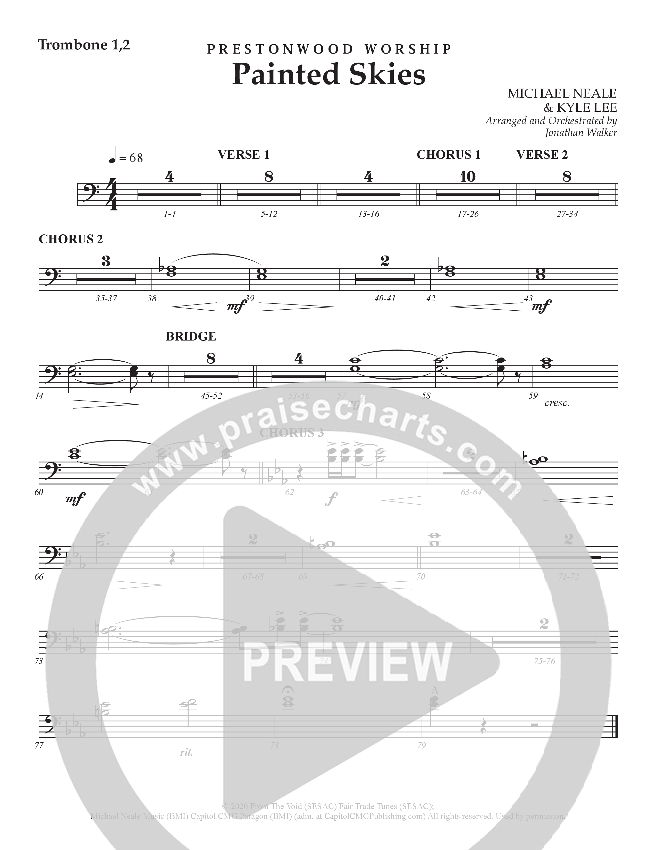 Painted Skies (Choral Anthem SATB) Trombone 1/2 (Prestonwood Worship)