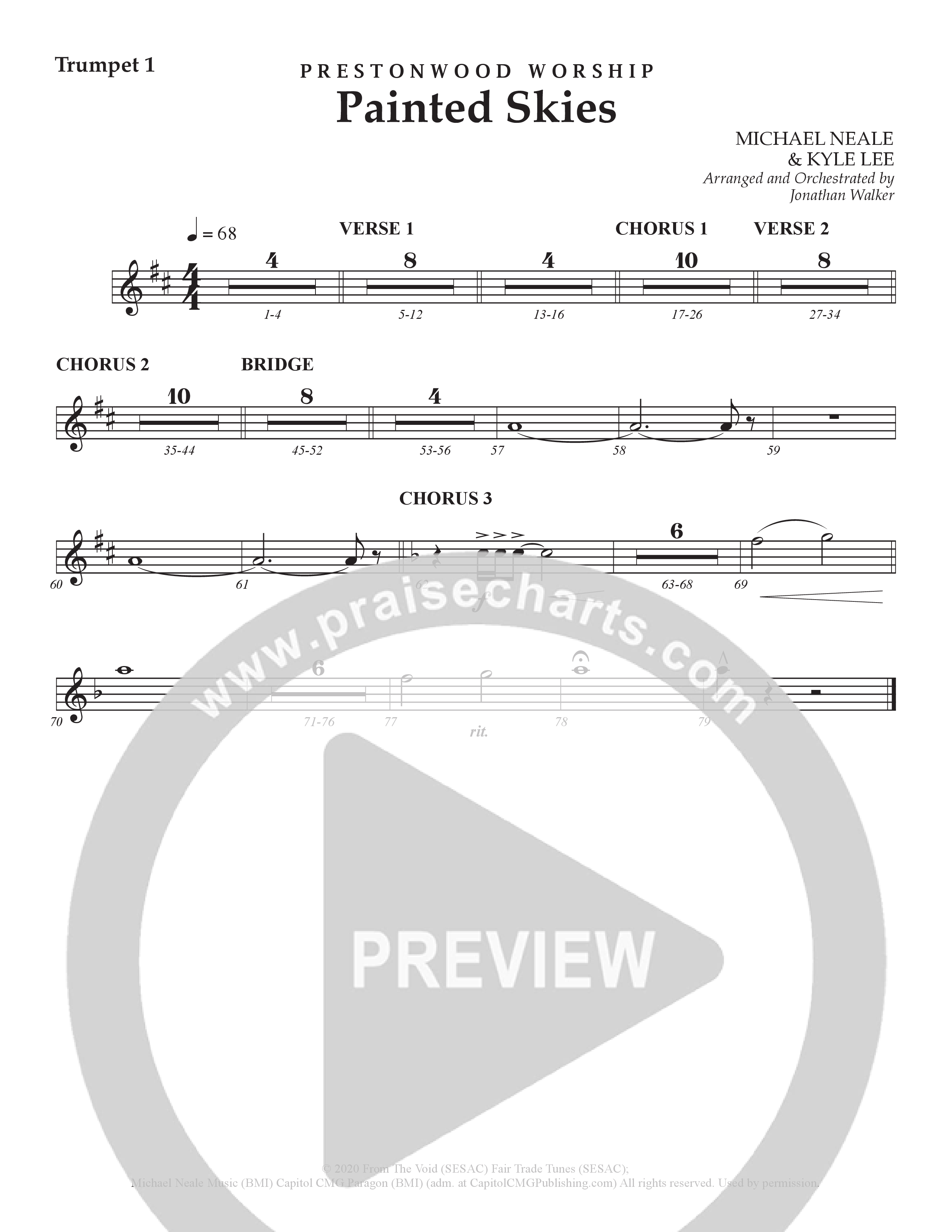 Painted Skies (Choral Anthem SATB) Trumpet 1 (Prestonwood Worship)