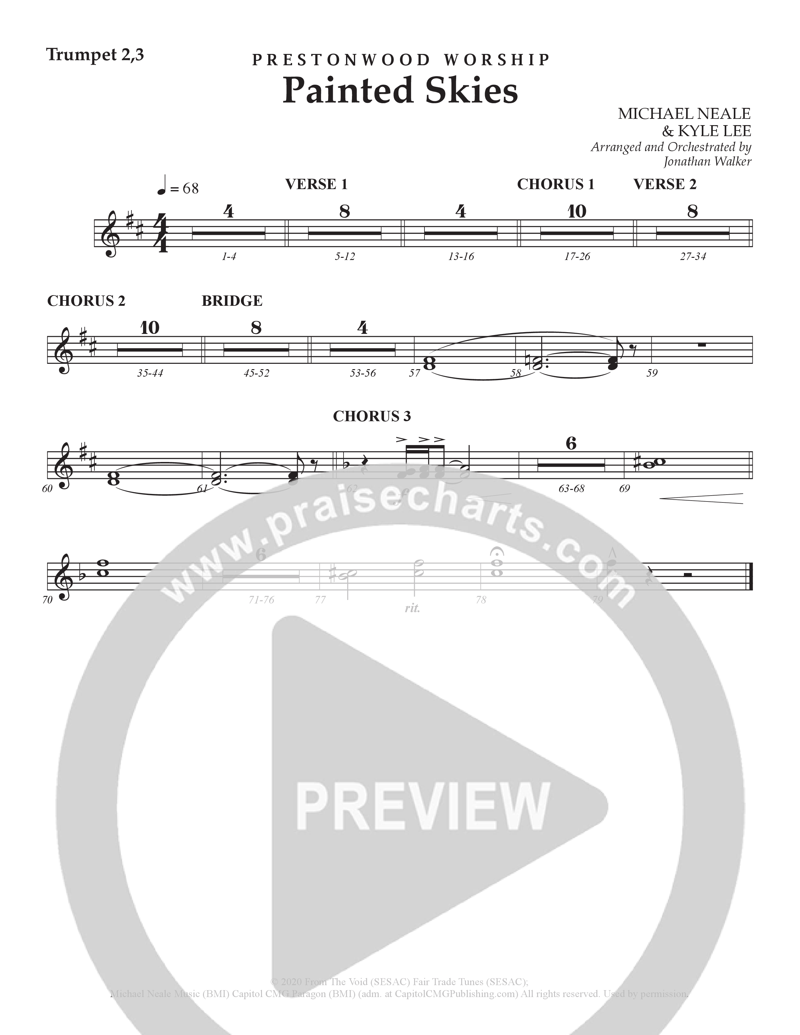 Painted Skies (Choral Anthem SATB) Trumpet 2/3 (Prestonwood Worship)