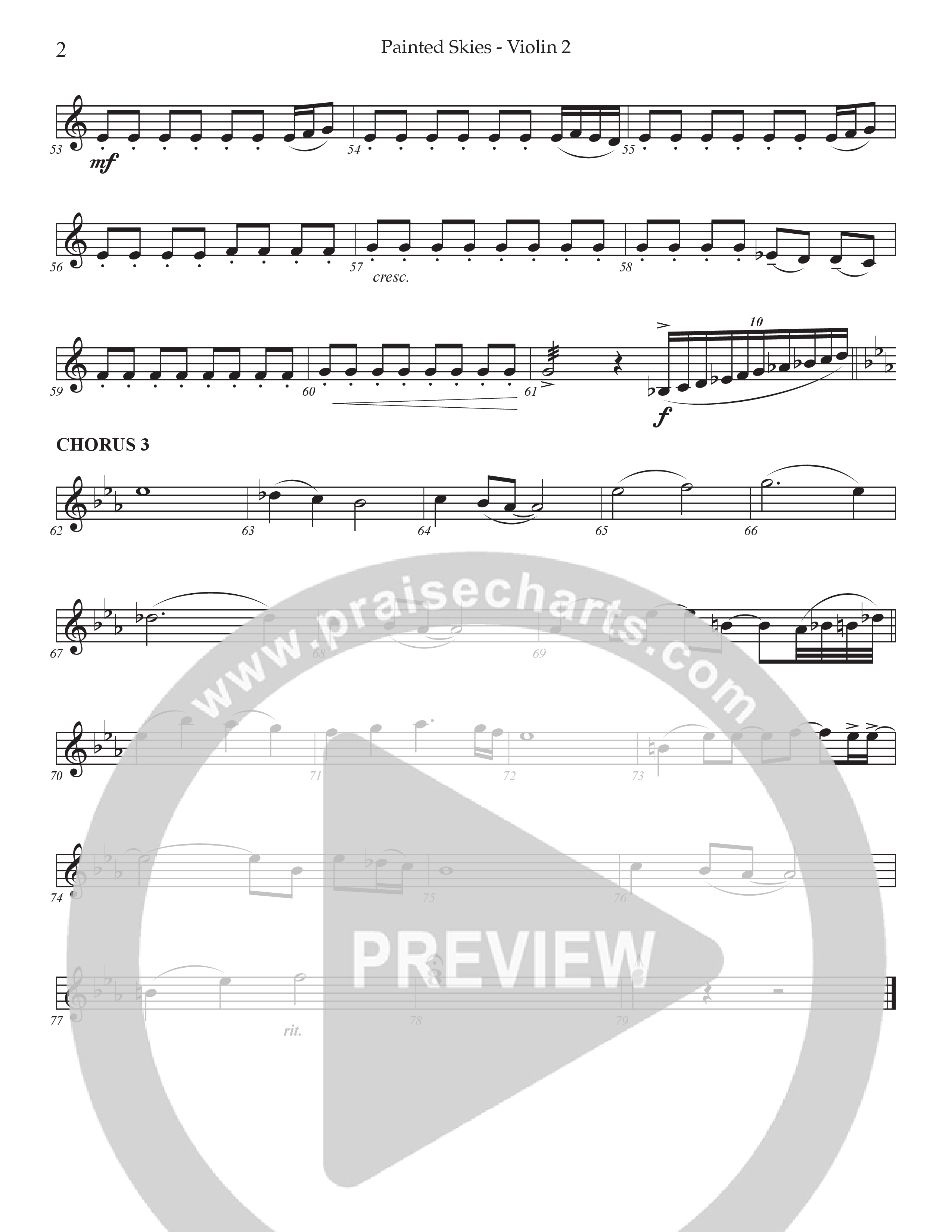 Painted Skies (Choral Anthem SATB) Violin 2 (Prestonwood Worship)