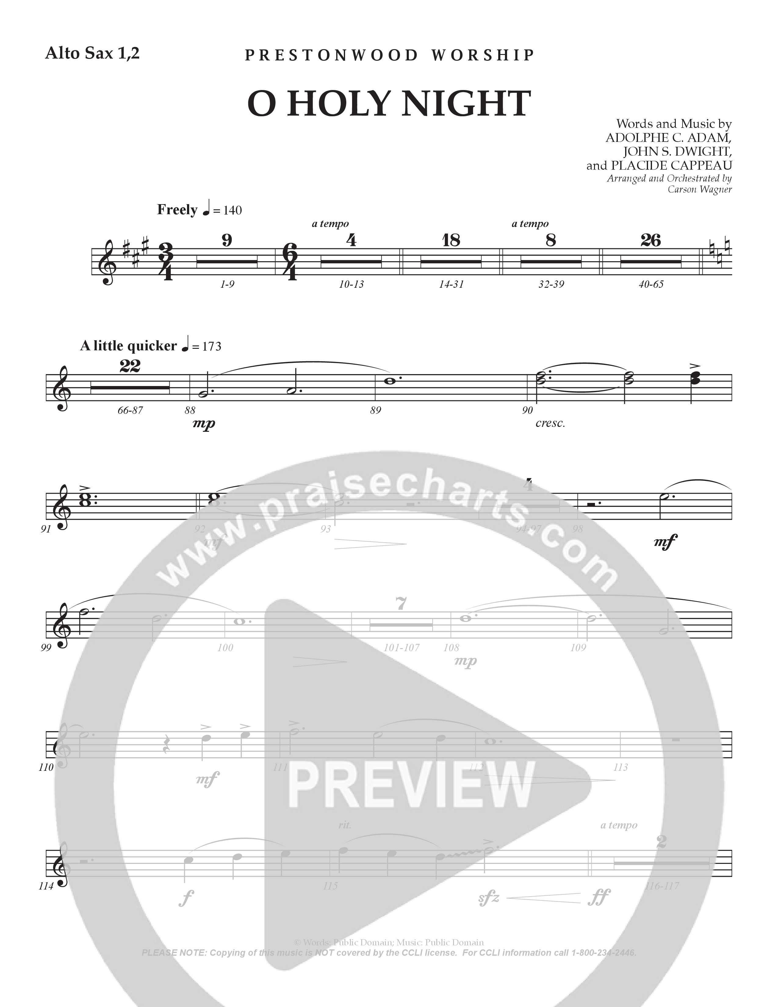 O Holy Night (Choral Anthem SATB) Alto Sax (Prestonwood Worship / Arr. Jonathan Walker)