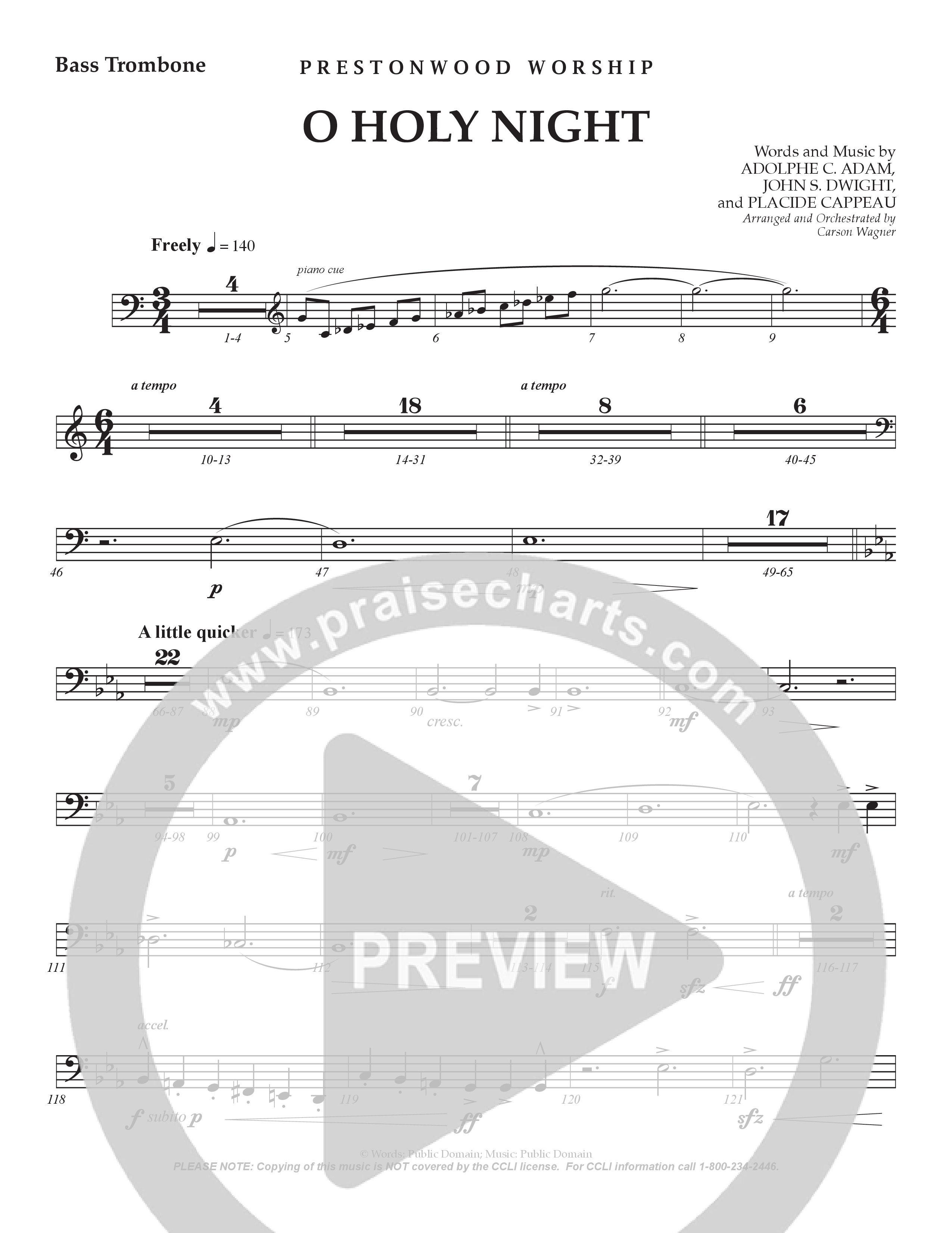 O Holy Night (Choral Anthem SATB) Bass Trombone (Prestonwood Worship / Arr. Jonathan Walker)