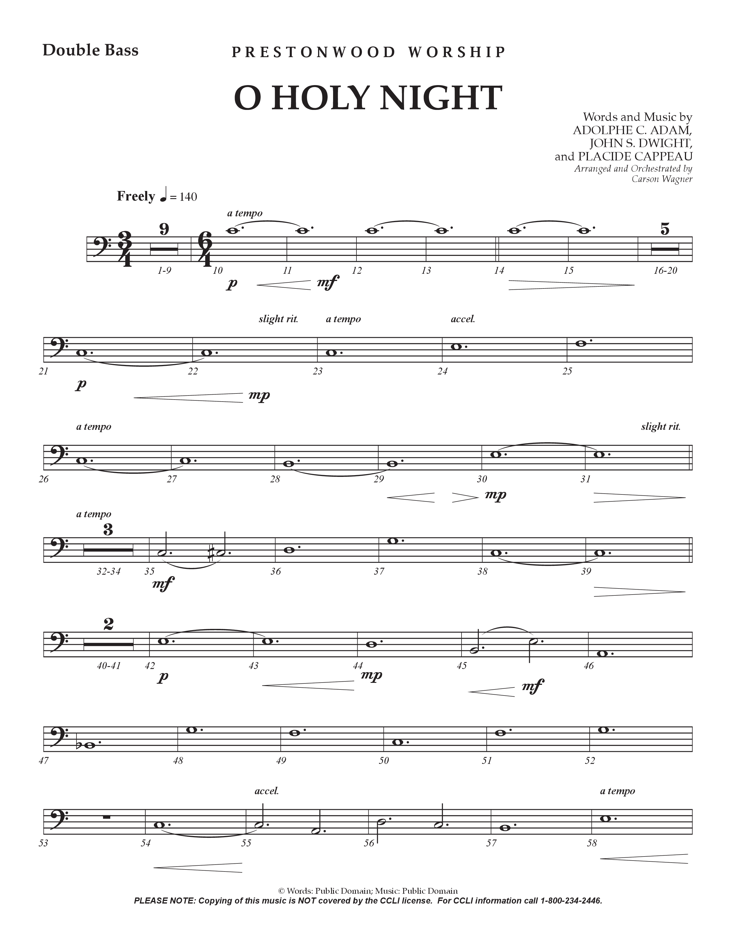 O Holy Night (Choral Anthem SATB) Double Bass (Prestonwood Worship / Arr. Jonathan Walker)