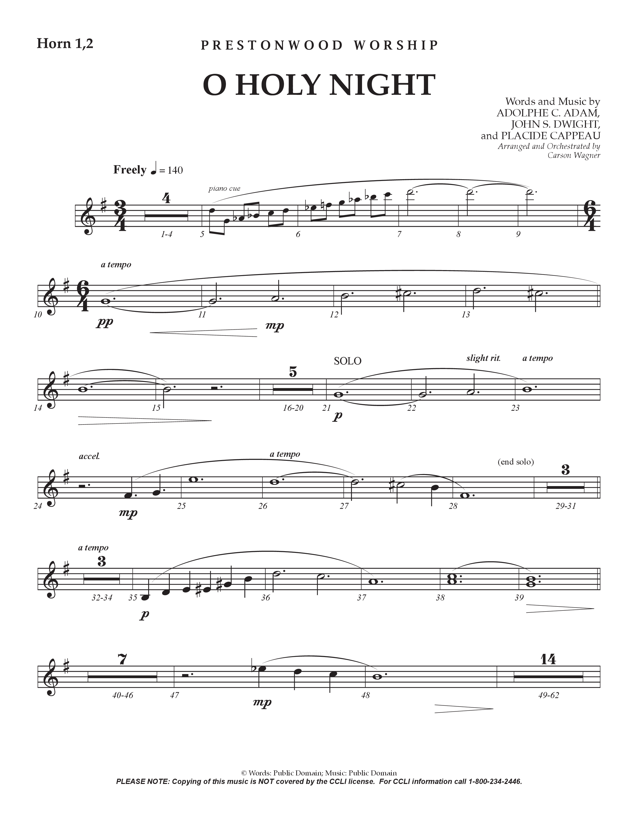 O Holy Night (Choral Anthem SATB) French Horn (Prestonwood Worship / Arr. Jonathan Walker)