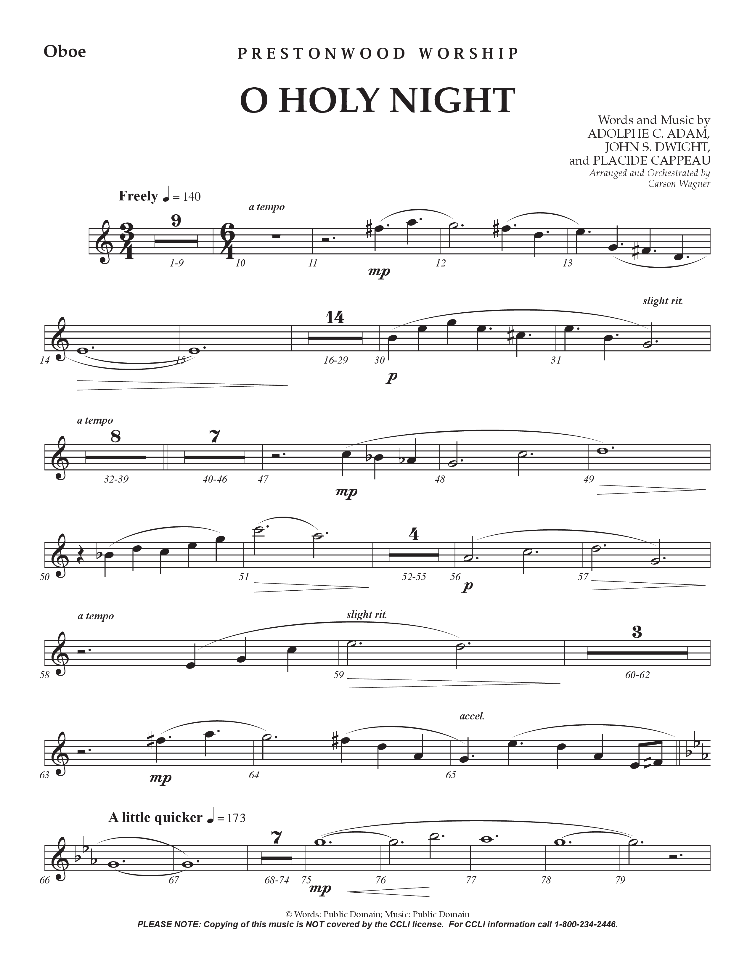 O Holy Night (Choral Anthem SATB) Oboe (Prestonwood Worship / Arr. Jonathan Walker)