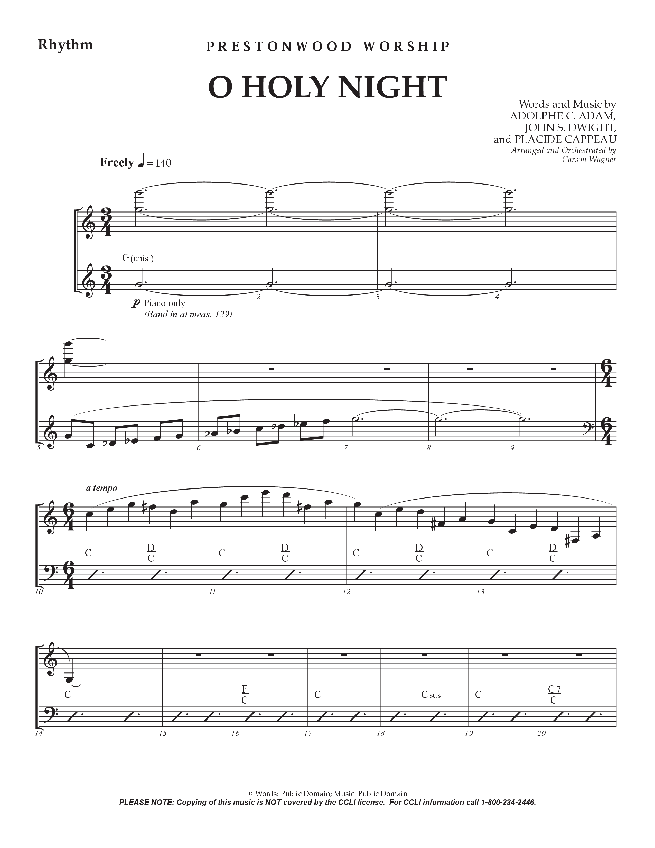 O Holy Night (Choral Anthem SATB) Rhythm Chart (Prestonwood Worship / Arr. Jonathan Walker)