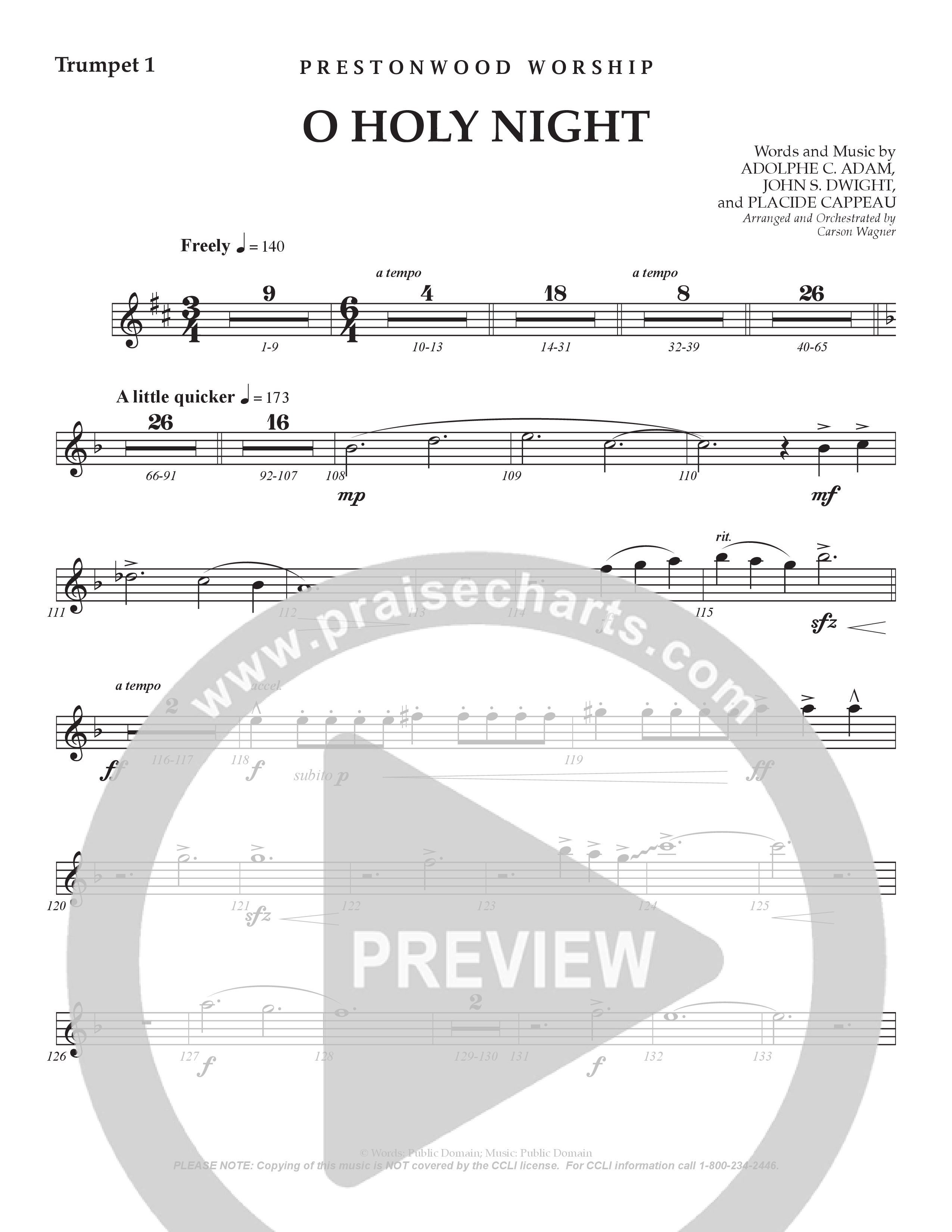 O Holy Night (Choral Anthem SATB) Trumpet 1 (Prestonwood Worship / Arr. Jonathan Walker)