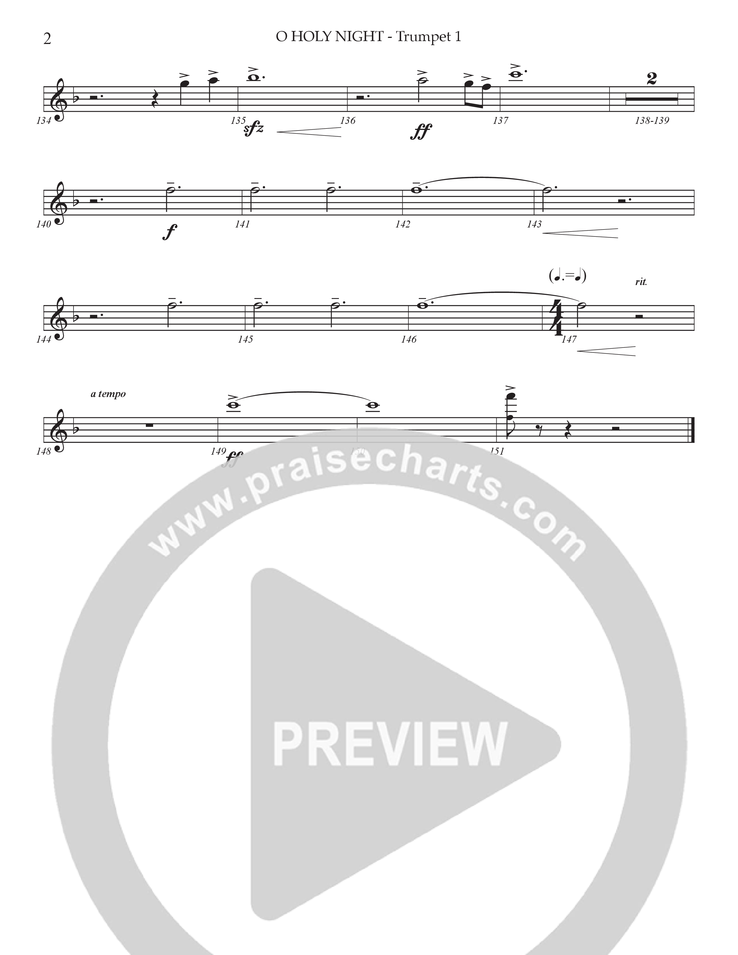 O Holy Night (Choral Anthem SATB) Trumpet 1 (Prestonwood Worship / Arr. Jonathan Walker)