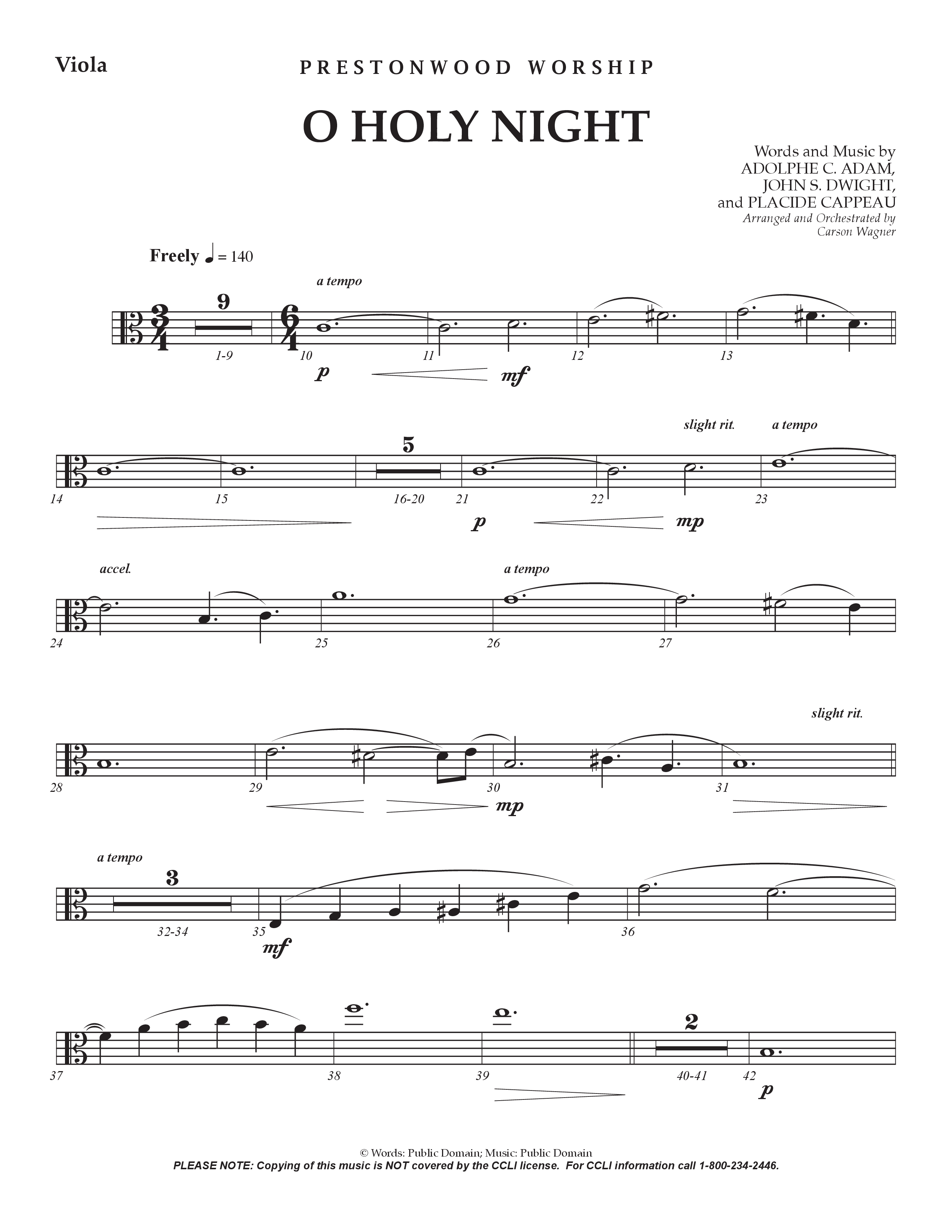O Holy Night (Choral Anthem SATB) Viola (Prestonwood Worship / Arr. Jonathan Walker)