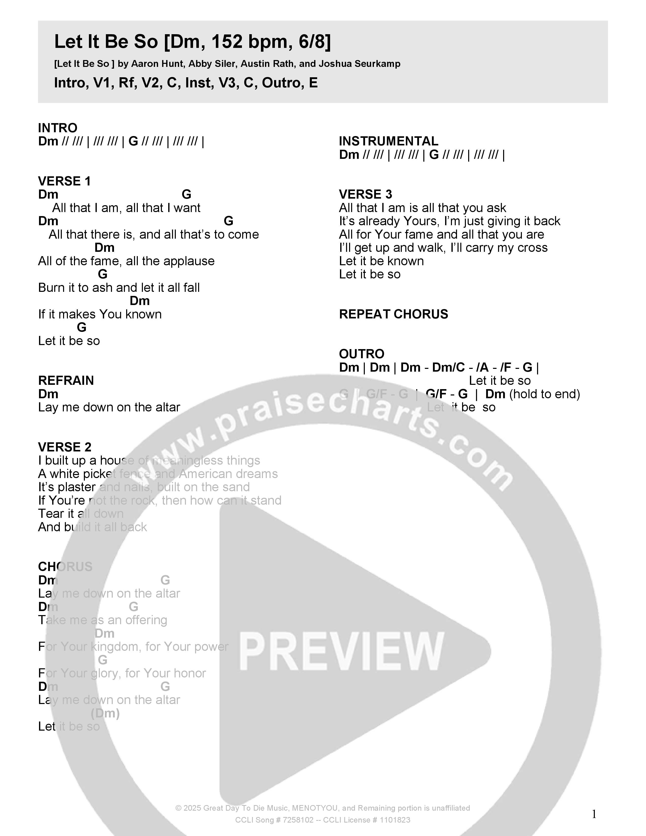 Let It Be So Chord Chart (Crossroads Music)