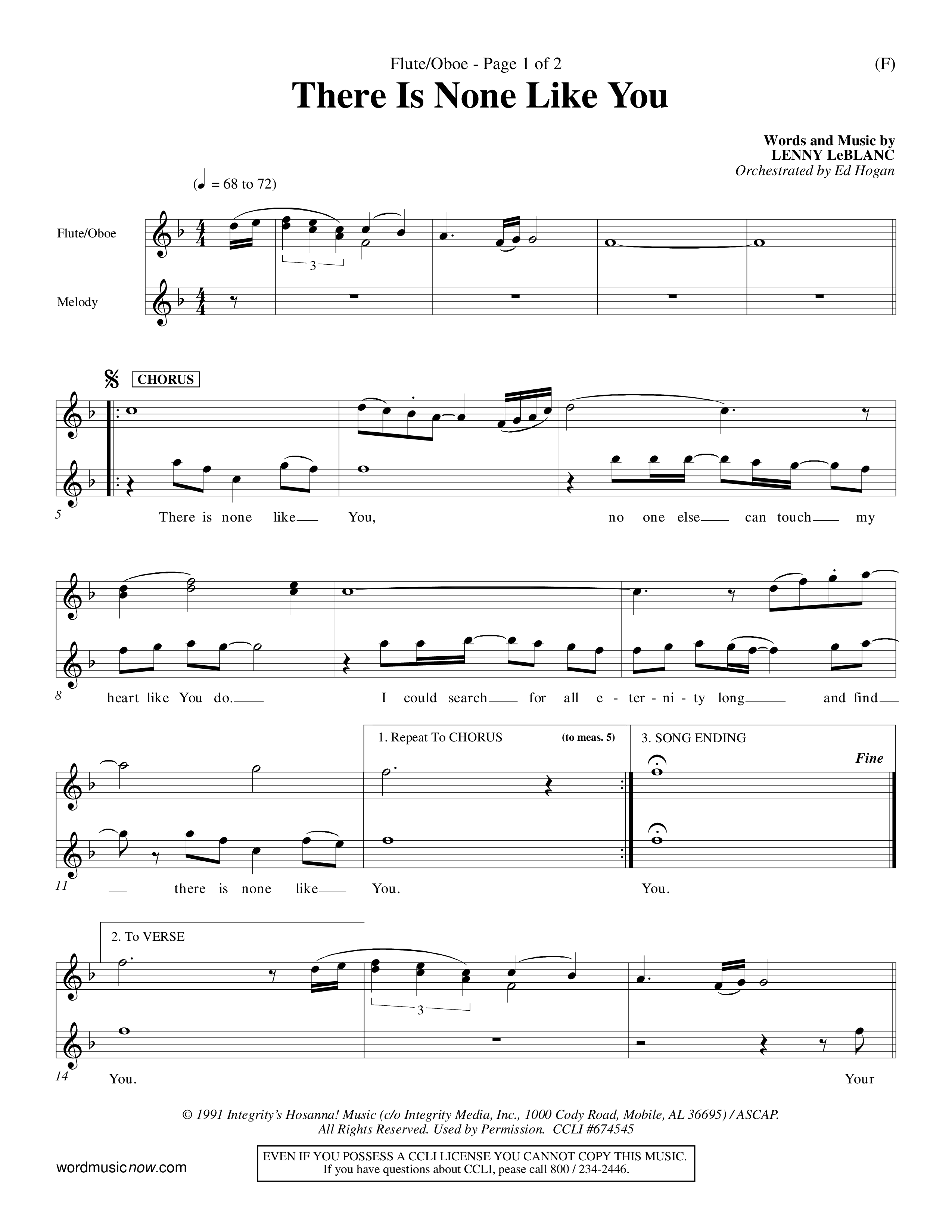 There Is None Like You (Choral Anthem SATB) Flute/Oboe (Word Music Choral / Orch. Ed Hogan)