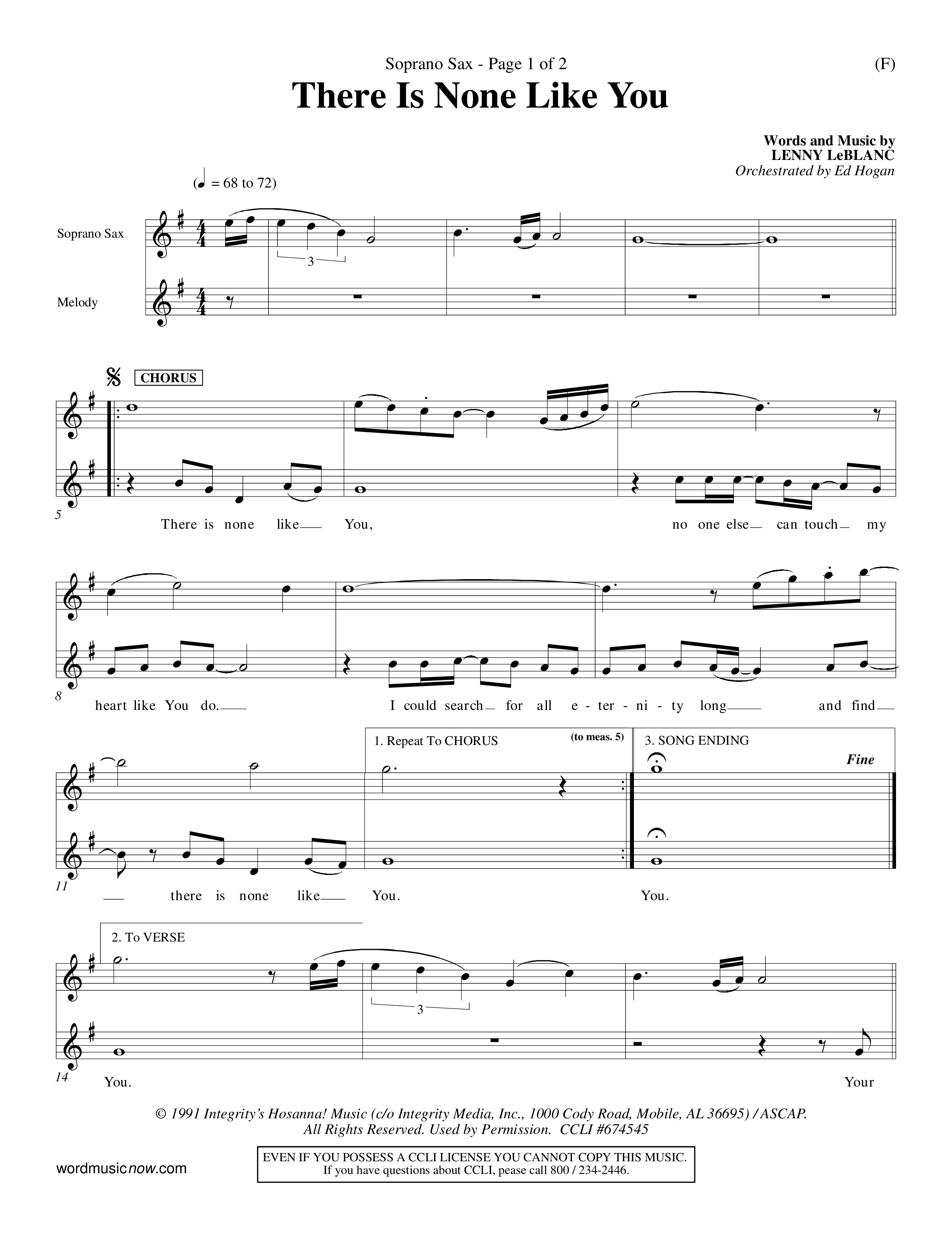 There Is None Like You (Choral Anthem SATB) Saxophone (Word Music Choral / Orch. Ed Hogan)