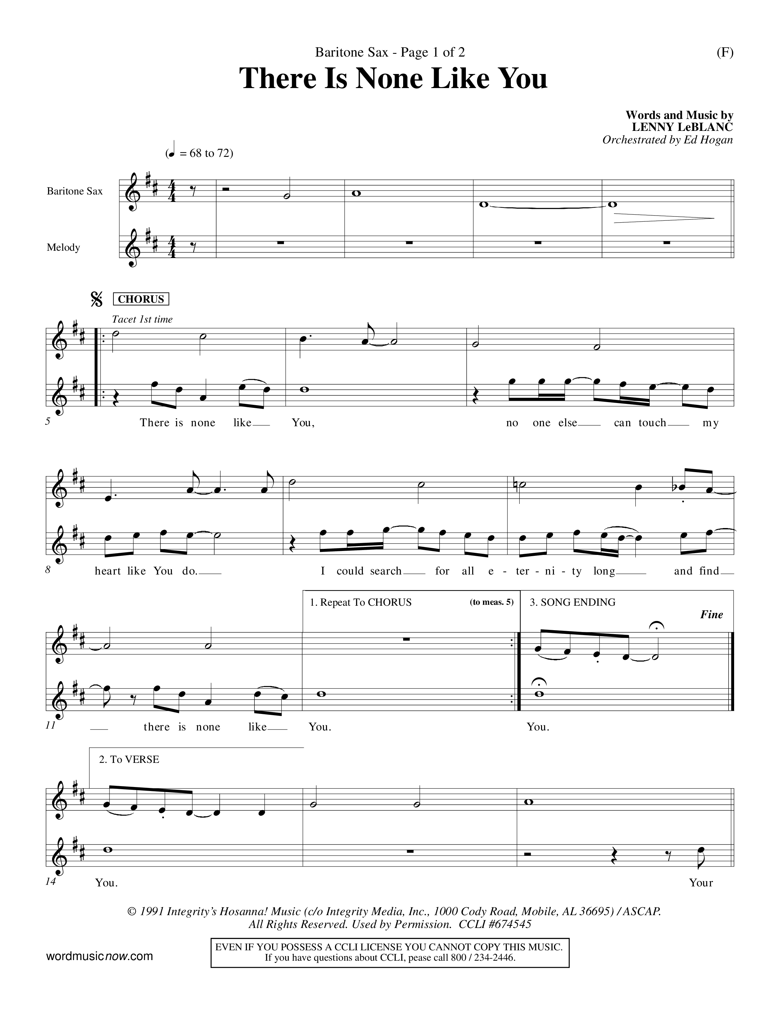 There Is None Like You (Choral Anthem SATB) Saxophone (Word Music Choral / Orch. Ed Hogan)