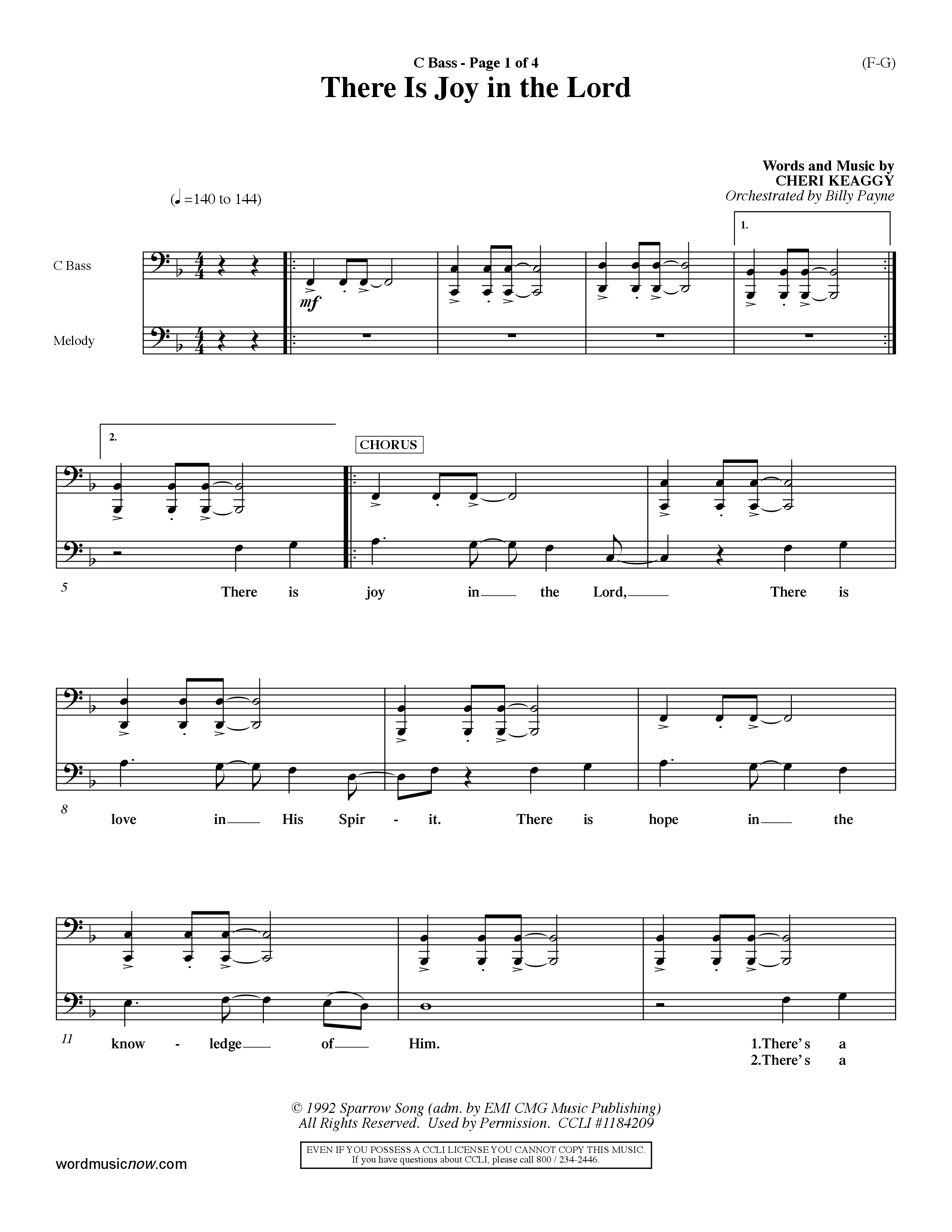 There Is Joy In The Lord (Choral Anthem SATB) Contrabass (Word Music Choral / Orch. Billy Payne)