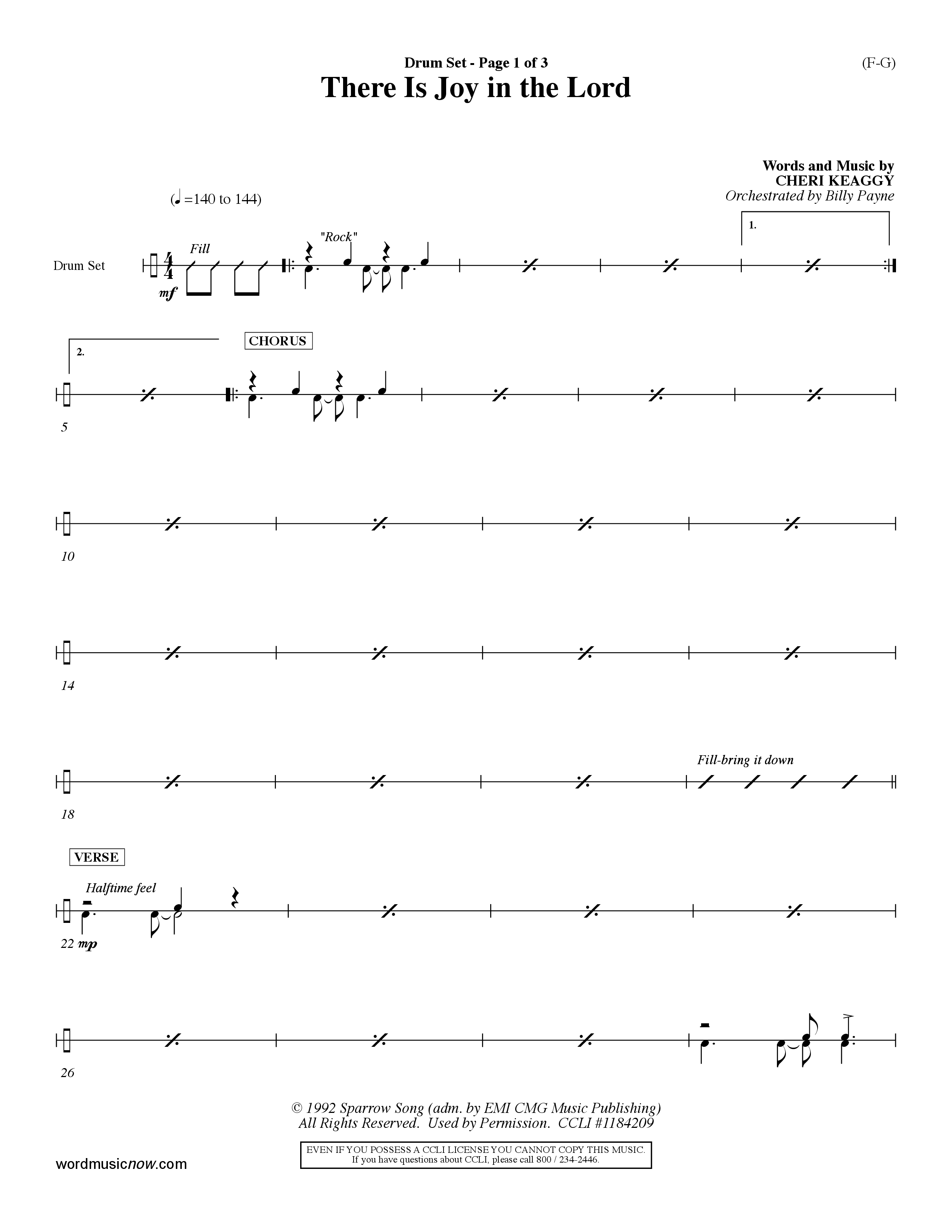 There Is Joy In The Lord (Choral Anthem SATB) Drum Set (Word Music Choral / Orch. Billy Payne)