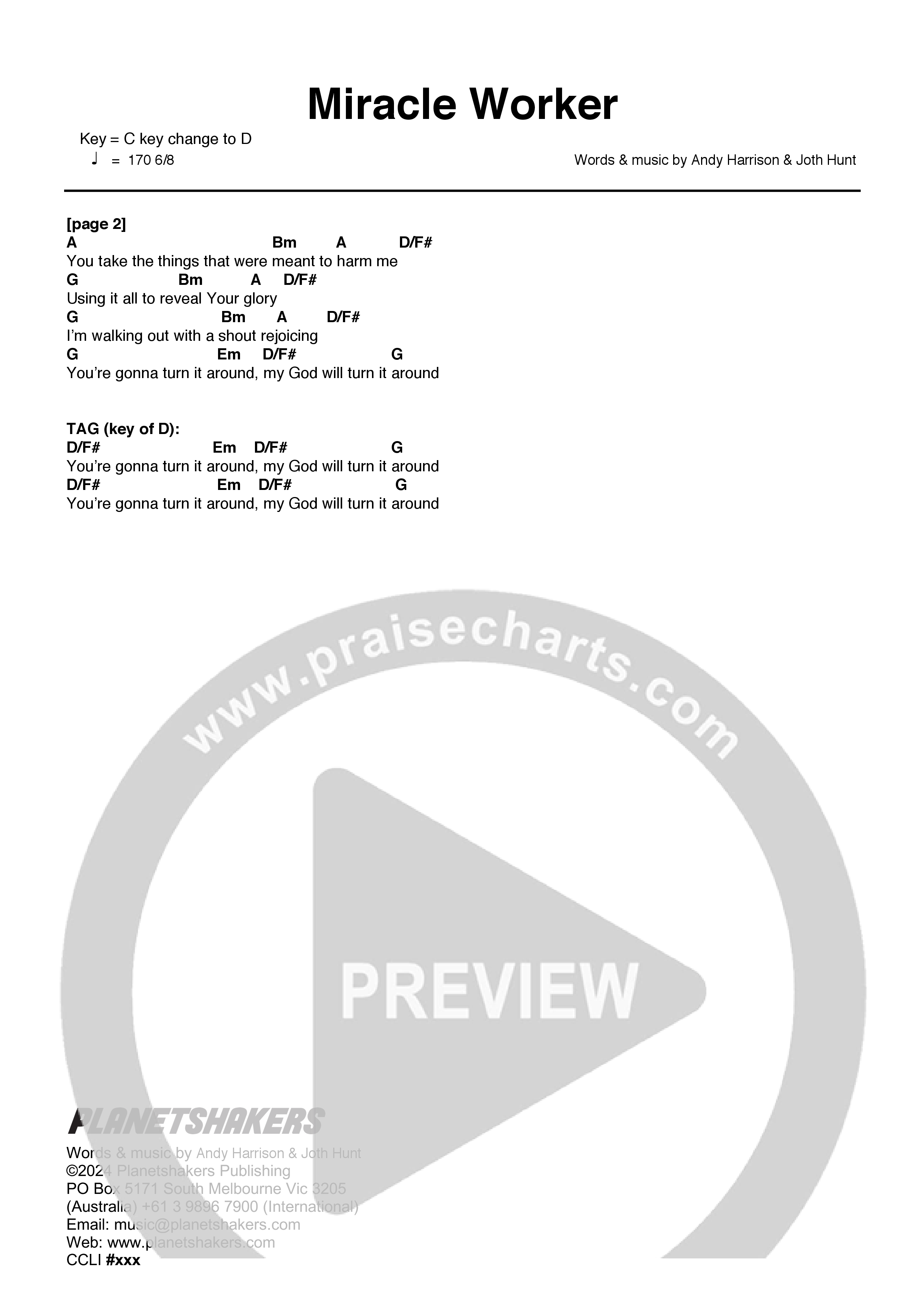 Miracle Worker (Live) Chord Chart (Planetshakers)