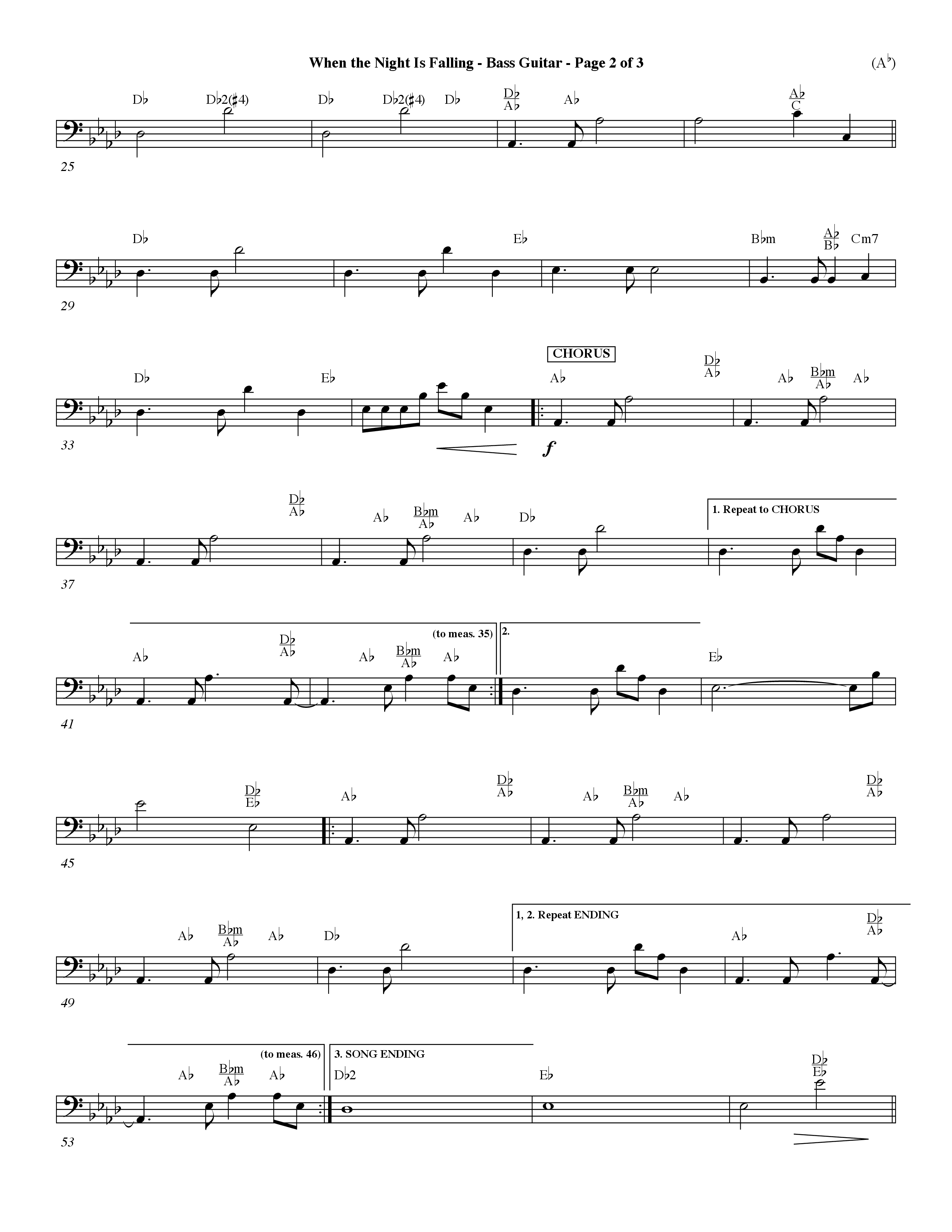 When The Night Is Falling (Choral Anthem SATB) Bass Guitar (Word Music Choral / Orch. Keith Christopher)