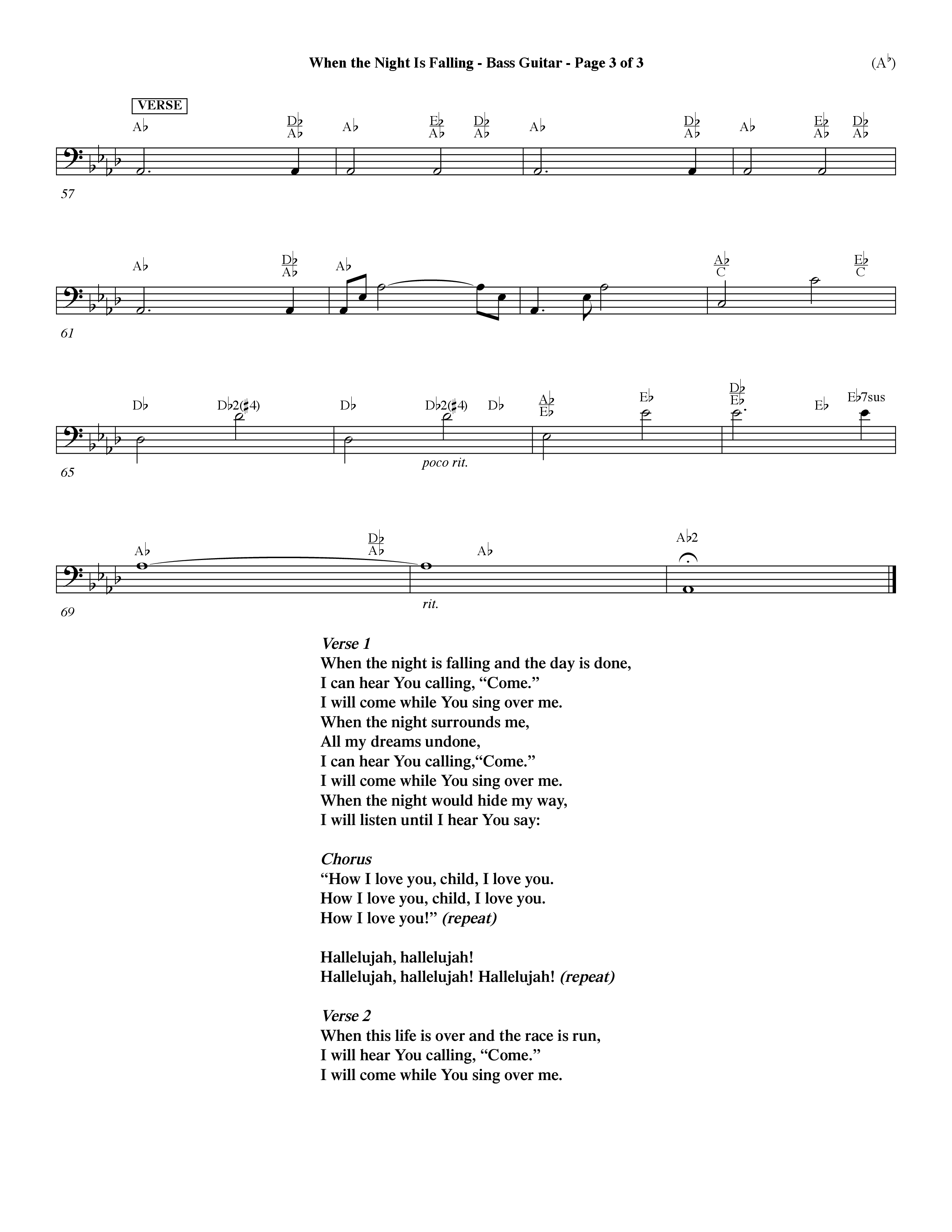 When The Night Is Falling (Choral Anthem SATB) Bass Guitar (Word Music Choral / Orch. Keith Christopher)