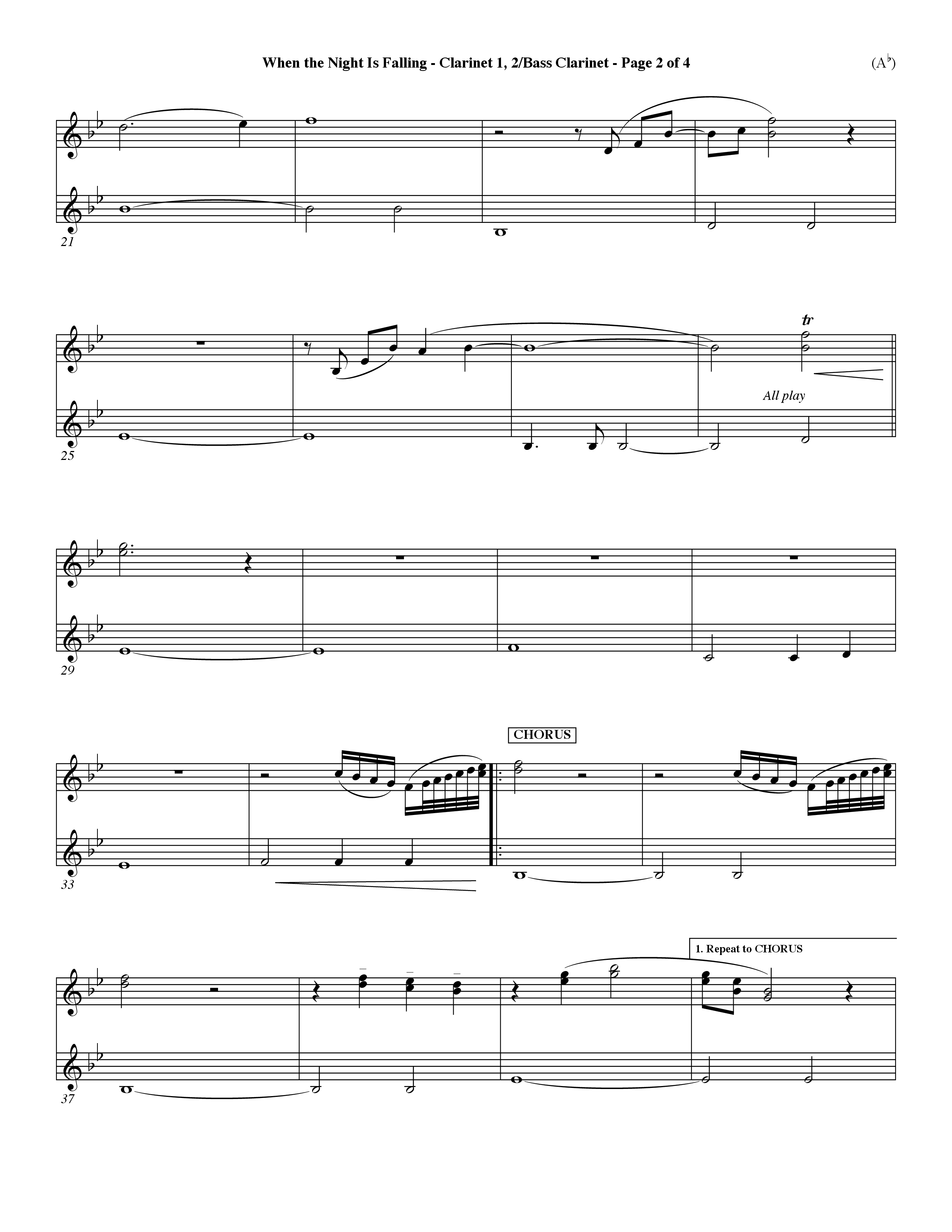 When The Night Is Falling (Choral Anthem SATB) Clarinet 1/2, Bass Clarinet (Word Music Choral / Orch. Keith Christopher)
