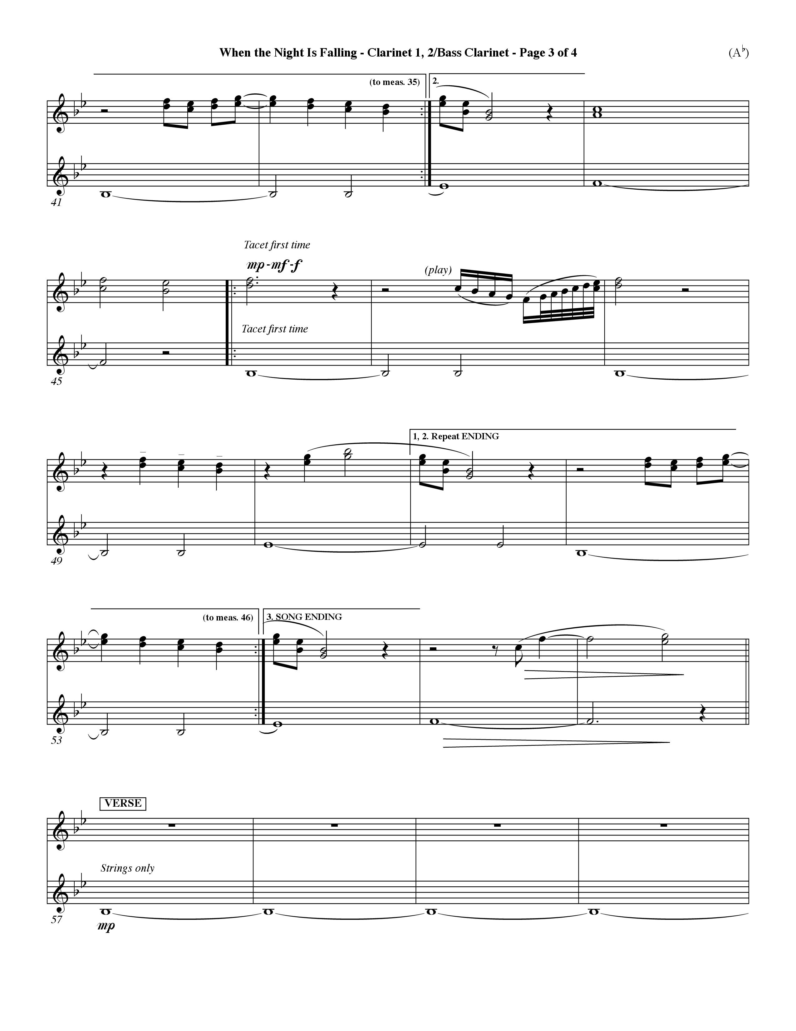 When The Night Is Falling (Choral Anthem SATB) Clarinet 1/2, Bass Clarinet (Word Music Choral / Orch. Keith Christopher)