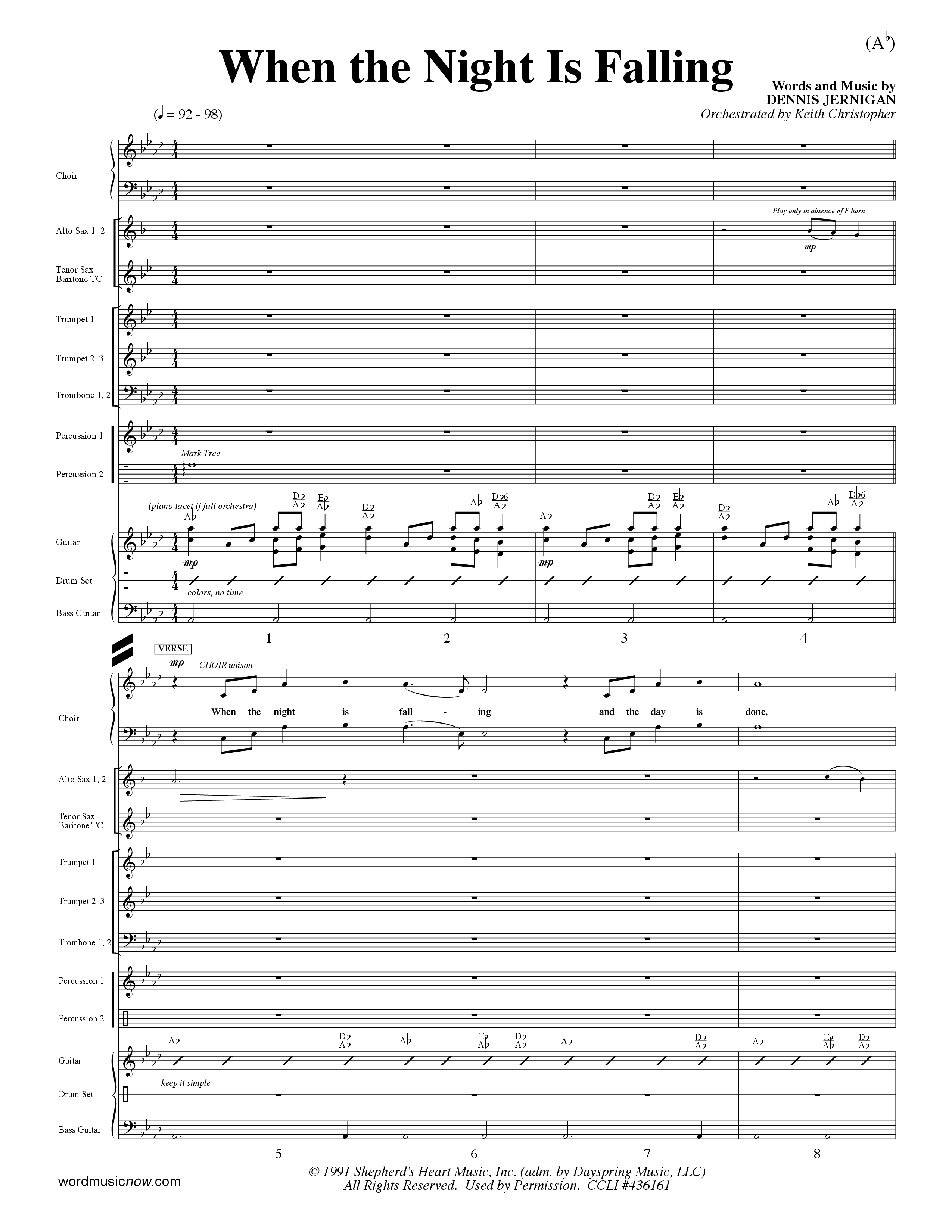 When The Night Is Falling (Choral Anthem SATB) Conductor's Score (Word Music Choral / Orch. Keith Christopher)