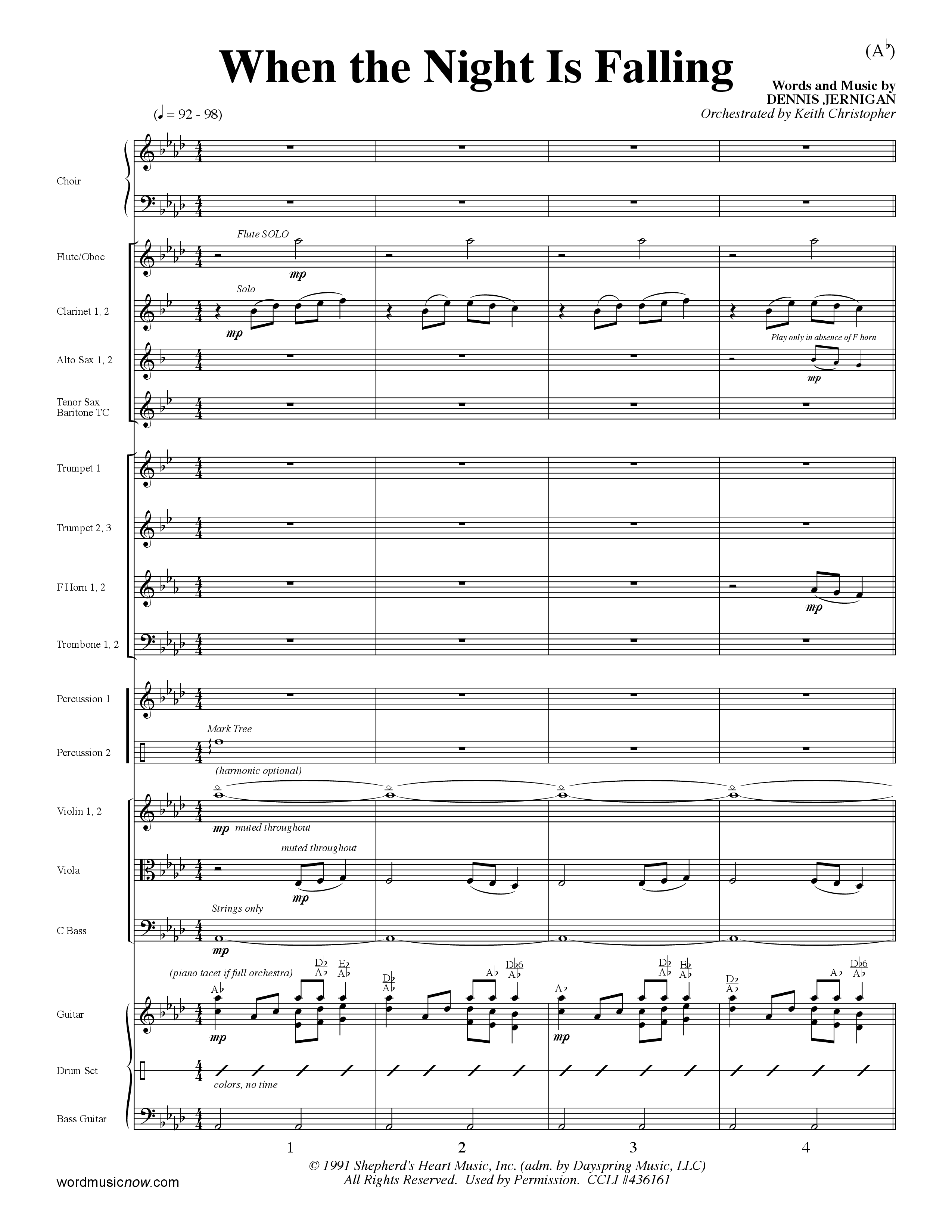 When The Night Is Falling (Choral Anthem SATB) Orchestration (Word Music Choral / Orch. Keith Christopher)