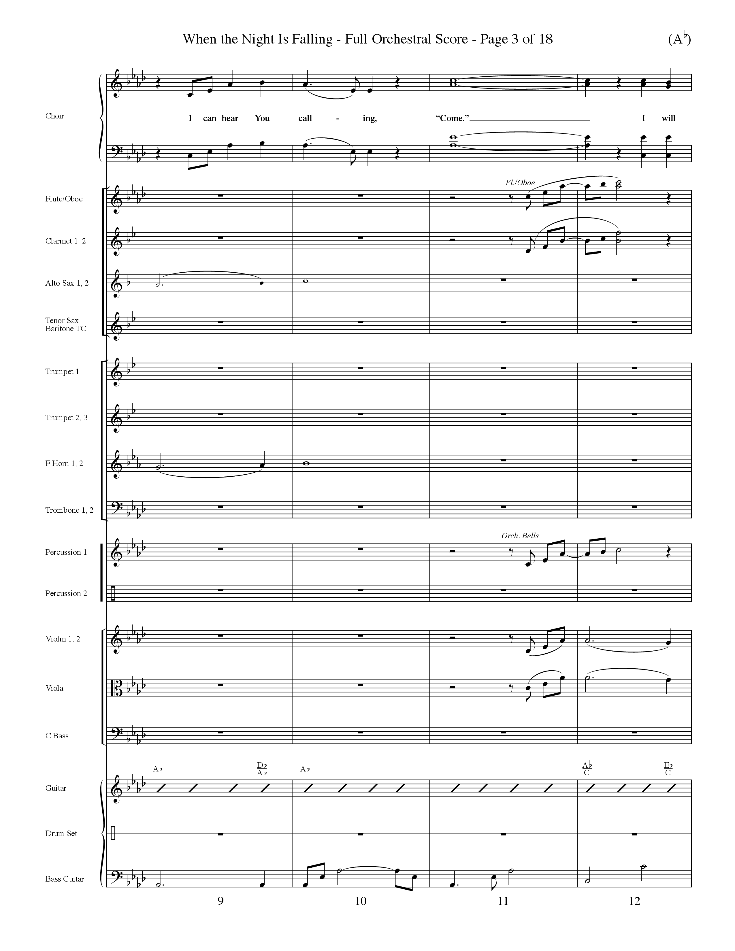 When The Night Is Falling (Choral Anthem SATB) Orchestration (Word Music Choral / Orch. Keith Christopher)