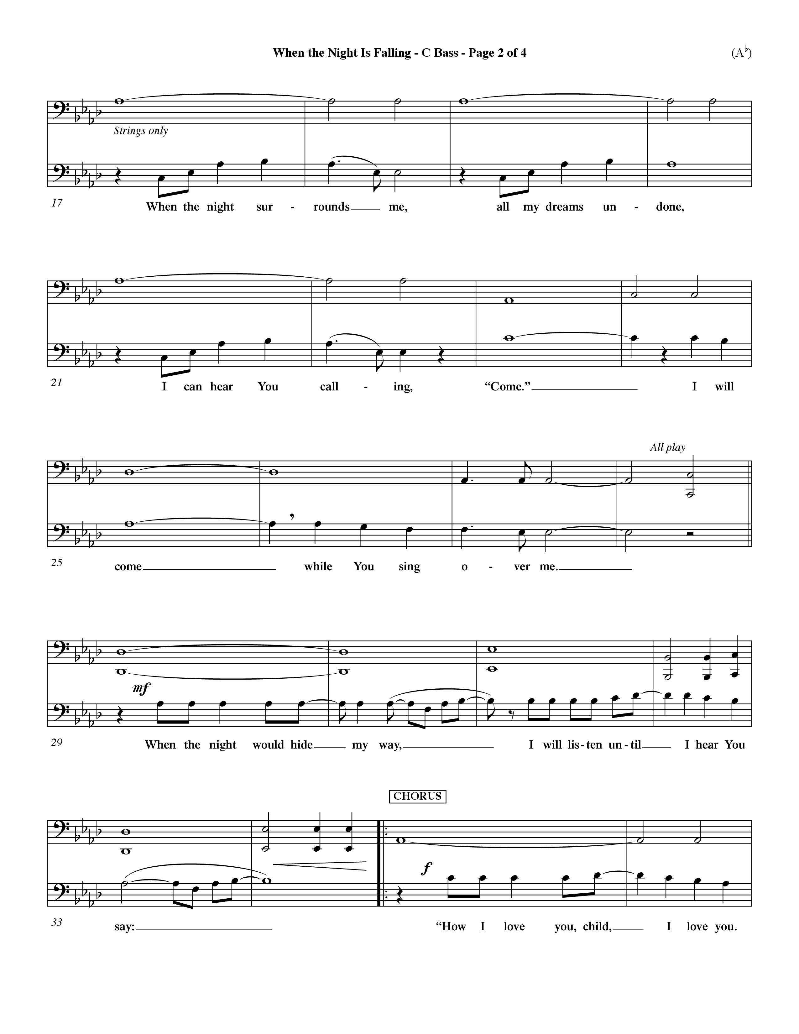 When The Night Is Falling (Choral Anthem SATB) Contrabass (Word Music Choral / Orch. Keith Christopher)