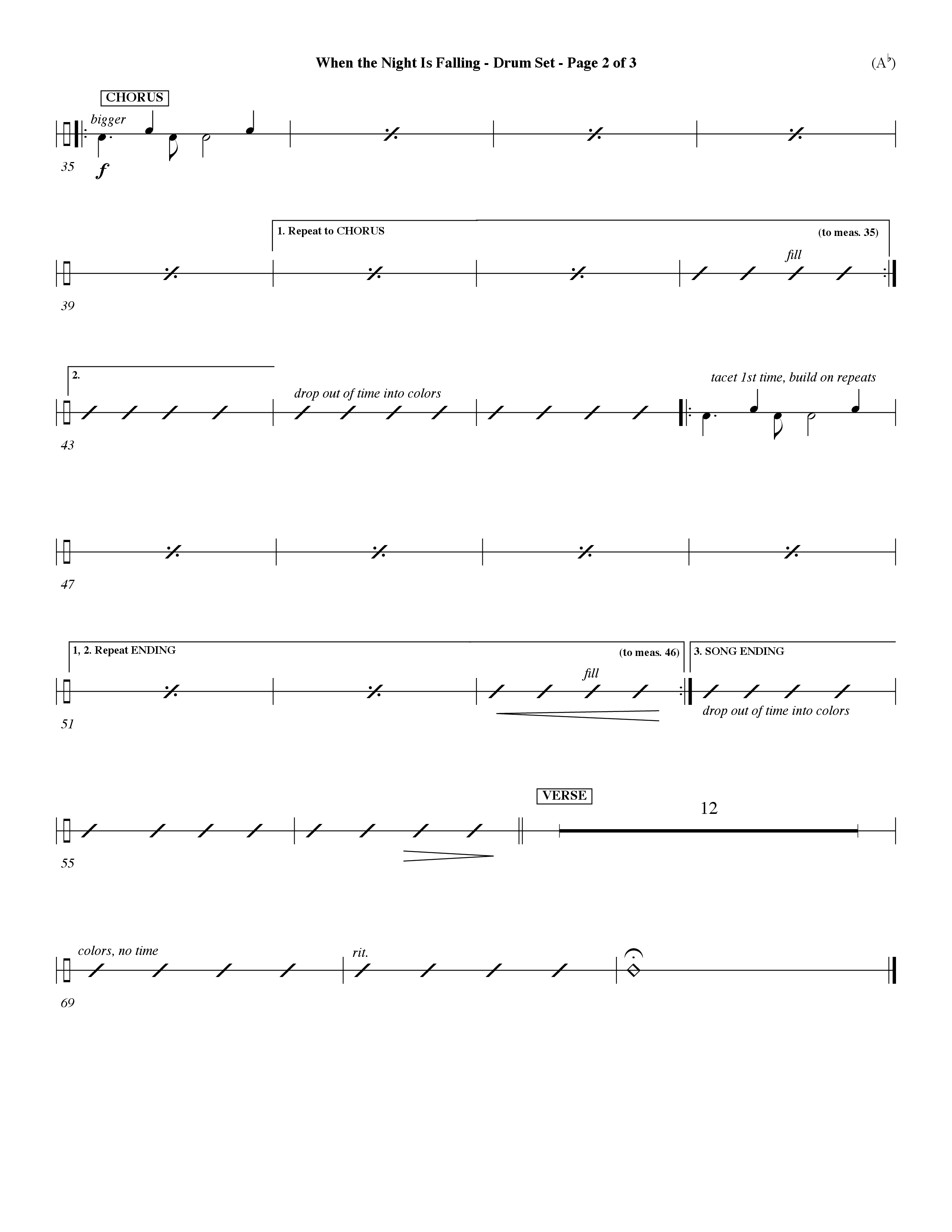 When The Night Is Falling (Choral Anthem SATB) Drum Set (Word Music Choral / Orch. Keith Christopher)