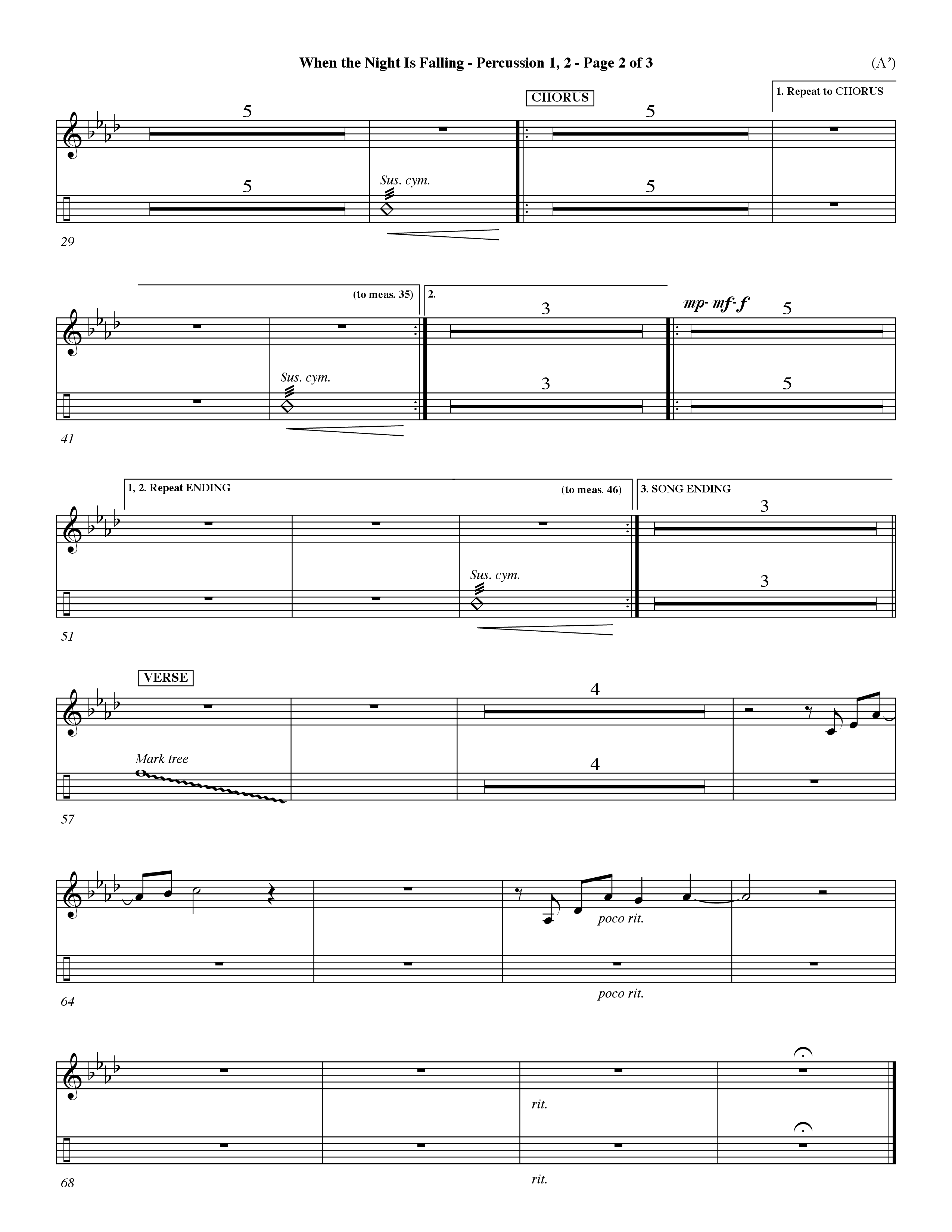 When The Night Is Falling (Choral Anthem SATB) Percussion 1/2 (Word Music Choral / Orch. Keith Christopher)