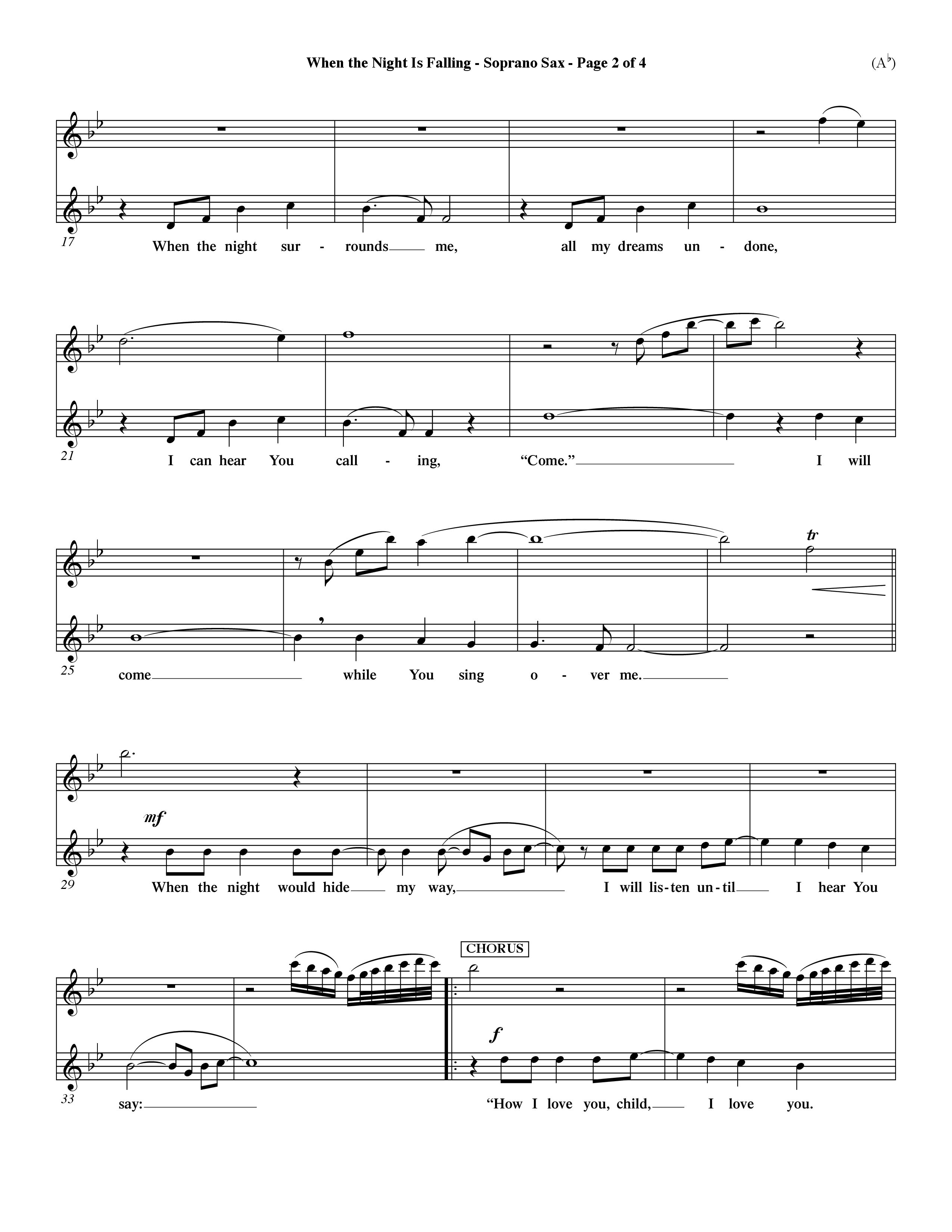 When The Night Is Falling (Choral Anthem SATB) Saxophone (Word Music Choral / Orch. Keith Christopher)