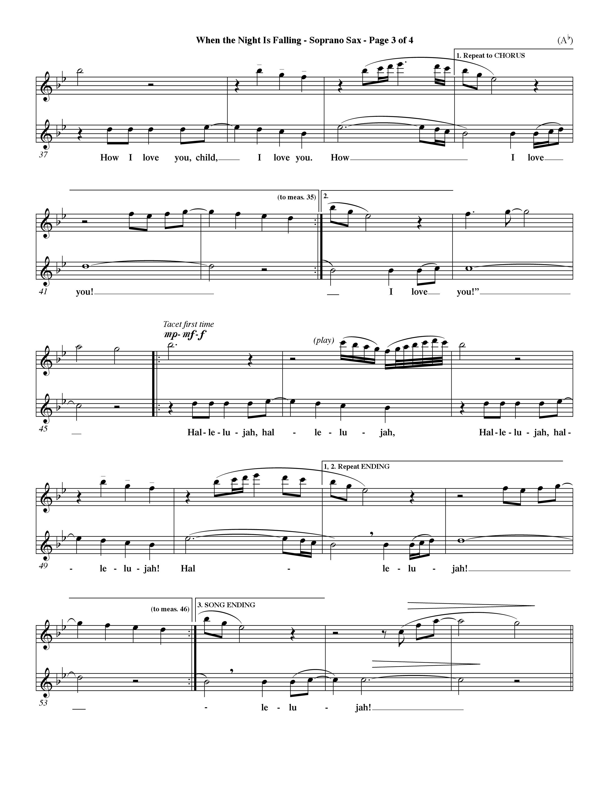 When The Night Is Falling (Choral Anthem SATB) Saxophone (Word Music Choral / Orch. Keith Christopher)