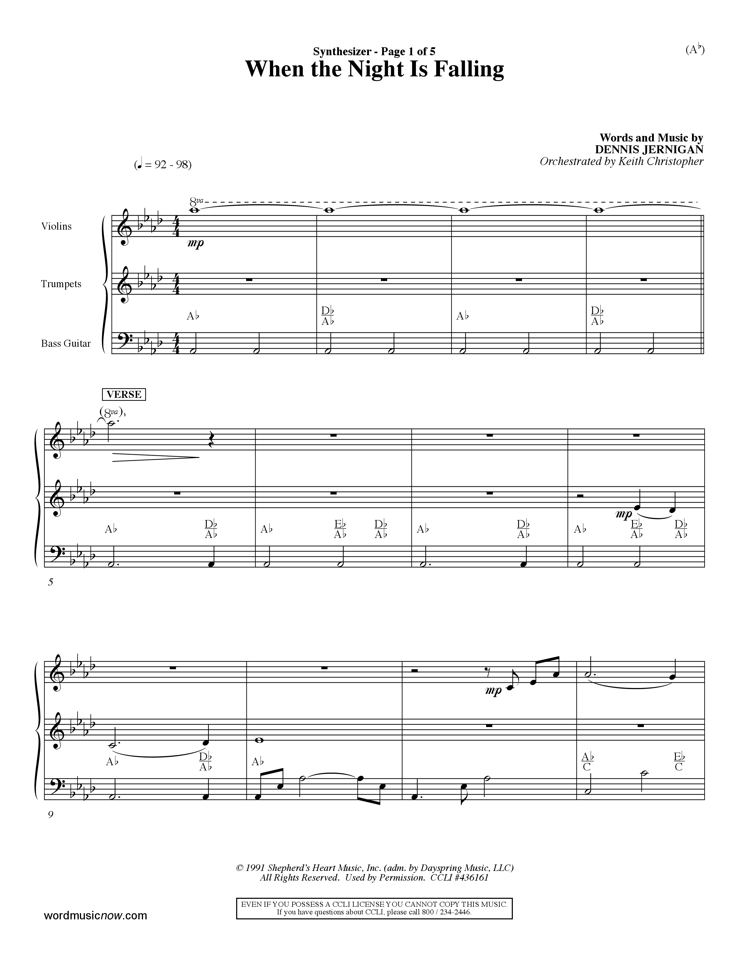 When The Night Is Falling (Choral Anthem SATB) Synth (Word Music Choral / Orch. Keith Christopher)