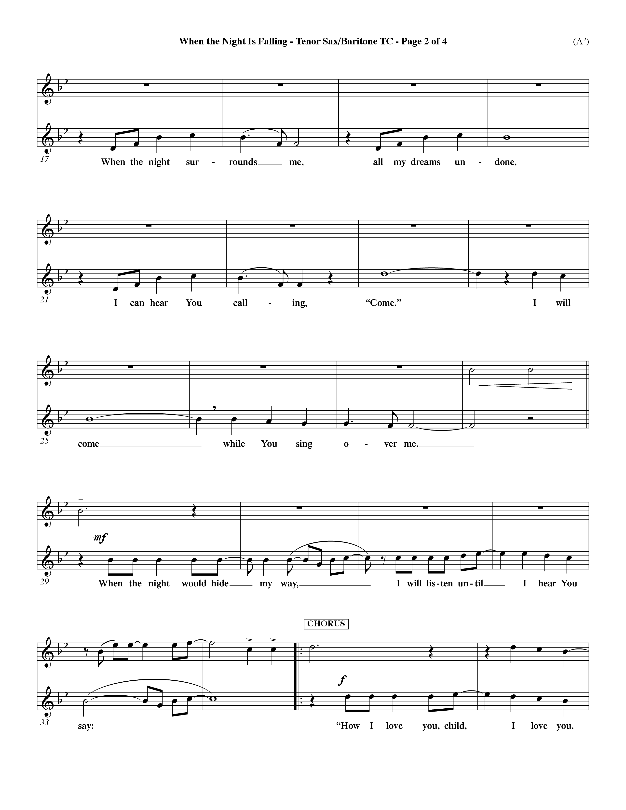 When The Night Is Falling (Choral Anthem SATB) Tenor Sax/Baritone T.C. (Word Music Choral / Orch. Keith Christopher)
