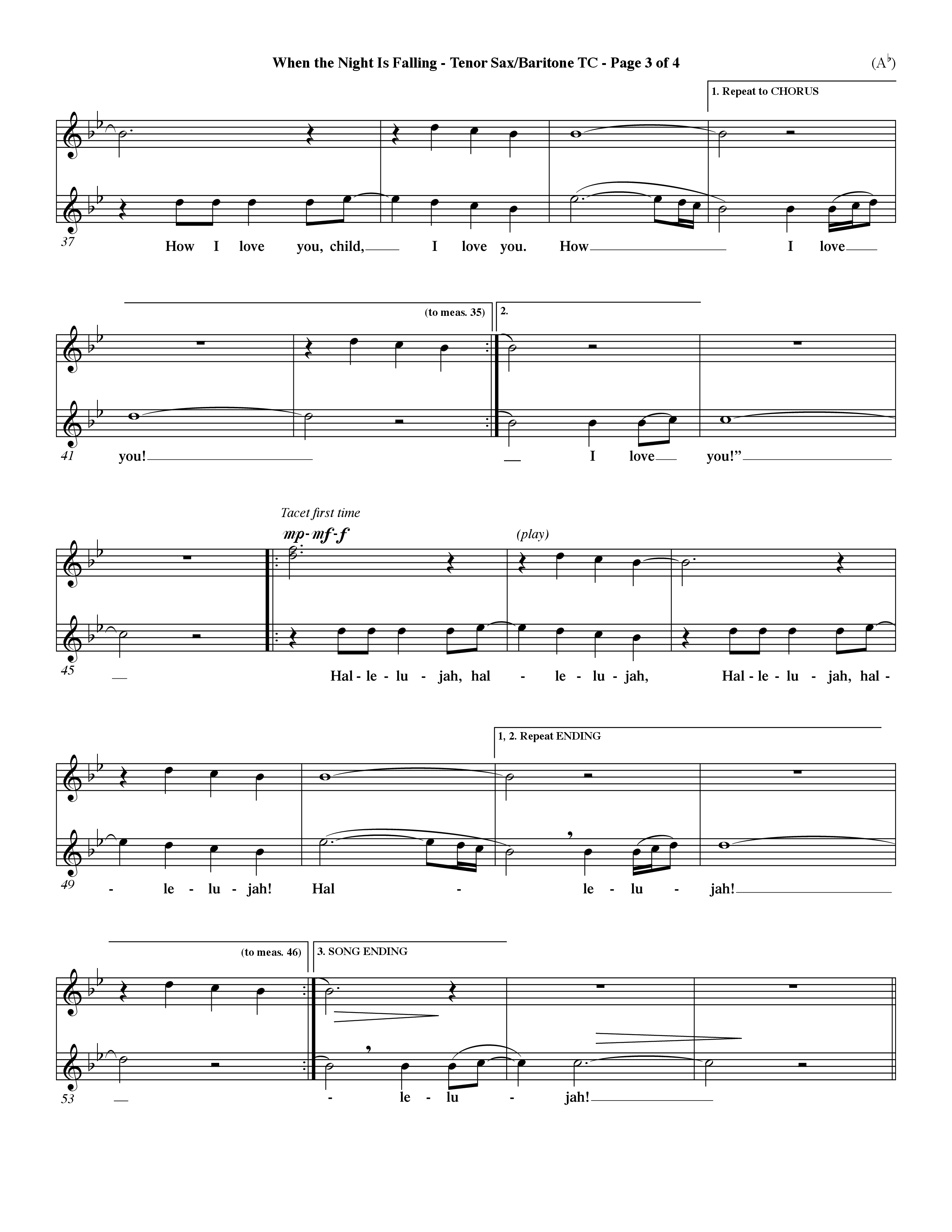 When The Night Is Falling (Choral Anthem SATB) Tenor Sax/Baritone T.C. (Word Music Choral / Orch. Keith Christopher)