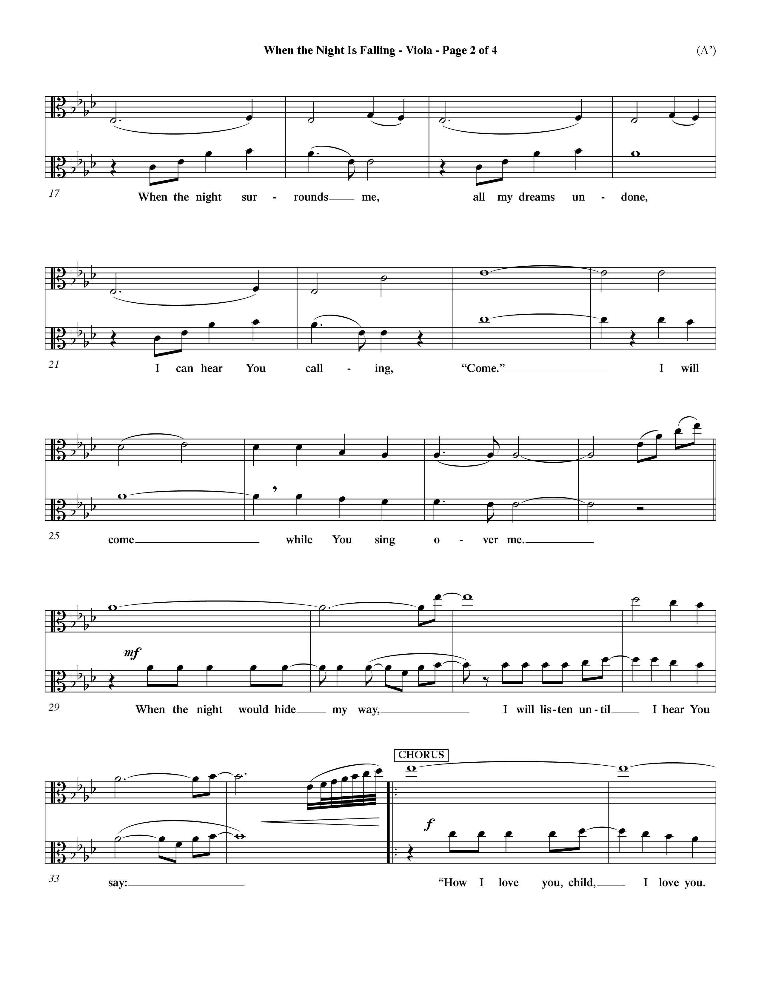 When The Night Is Falling (Choral Anthem SATB) Viola (Word Music Choral / Orch. Keith Christopher)