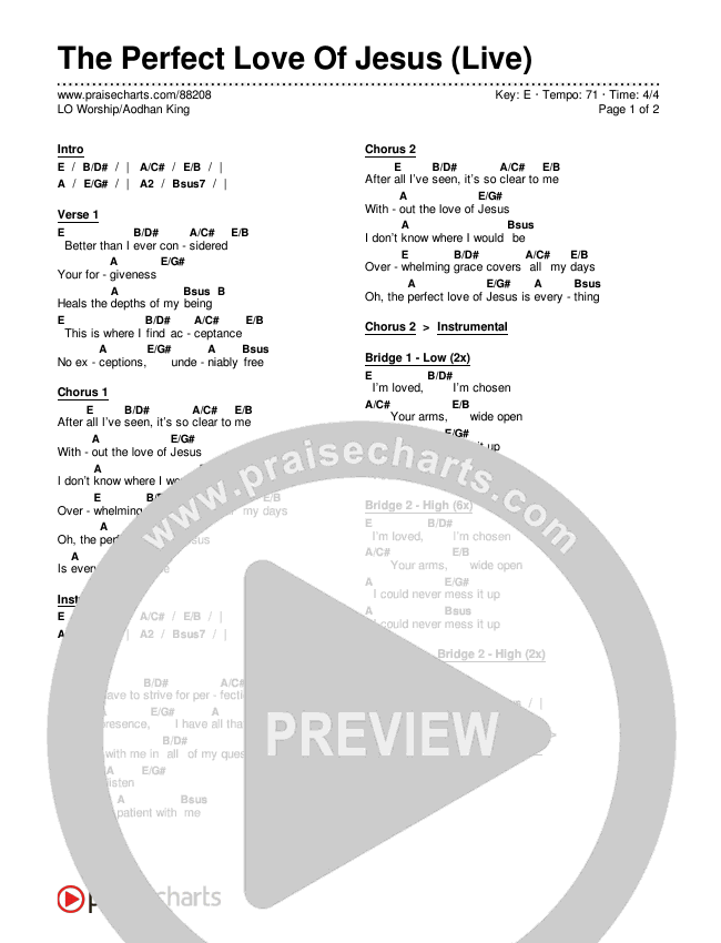 The Perfect Love Of Jesus (Live) Chord Chart (LO Worship / Aodhan King)