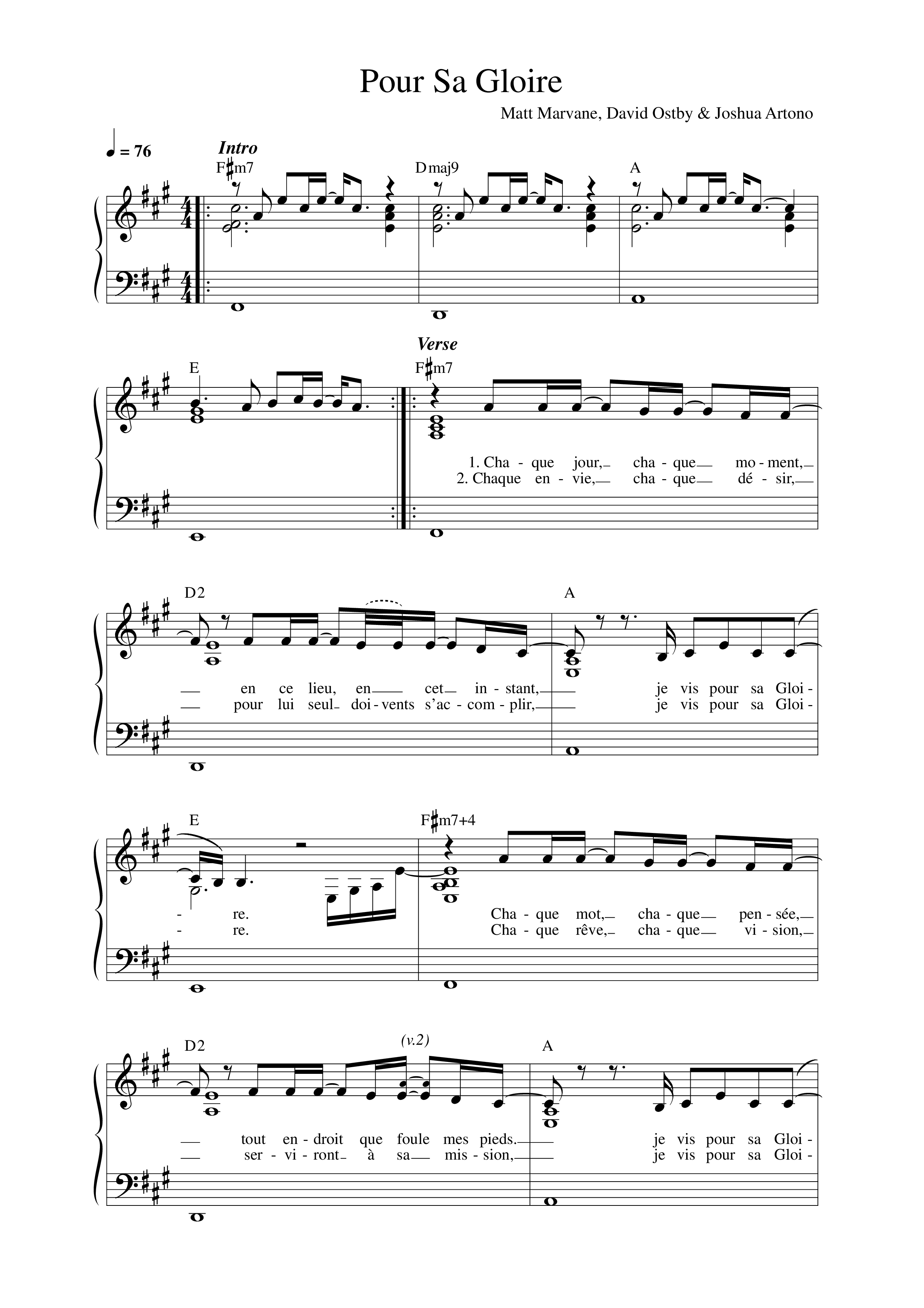 Pour sa Gloire Lead Sheet Melody (Matt Marvane / RESISTANCE / Eglise SOS Lyon)