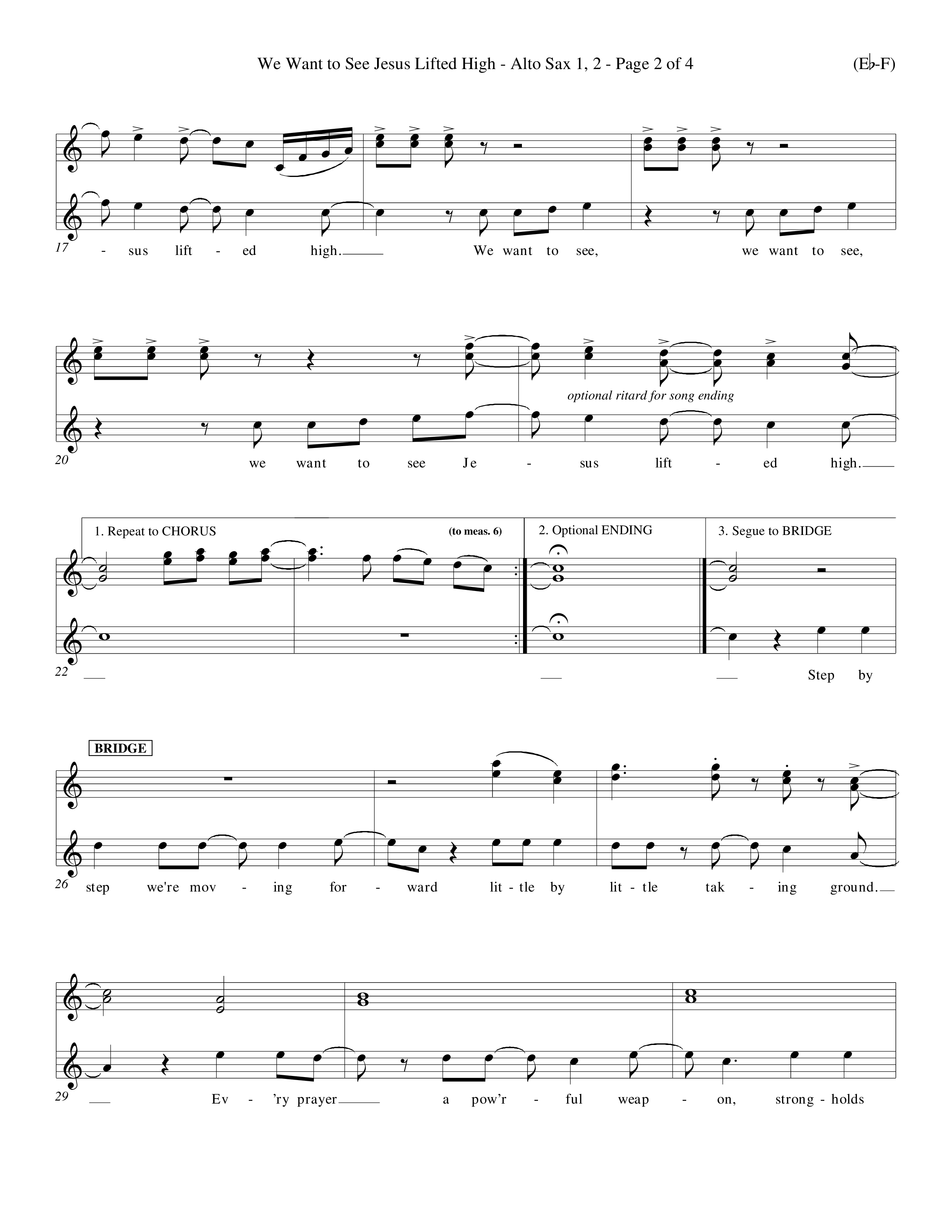 We Want To See Jesus Lifted High (Choral Anthem SATB) Alto Sax 1/2 (Word Music Choral / Orch. Keith Wilbanks / Orch. Keith Christopher)