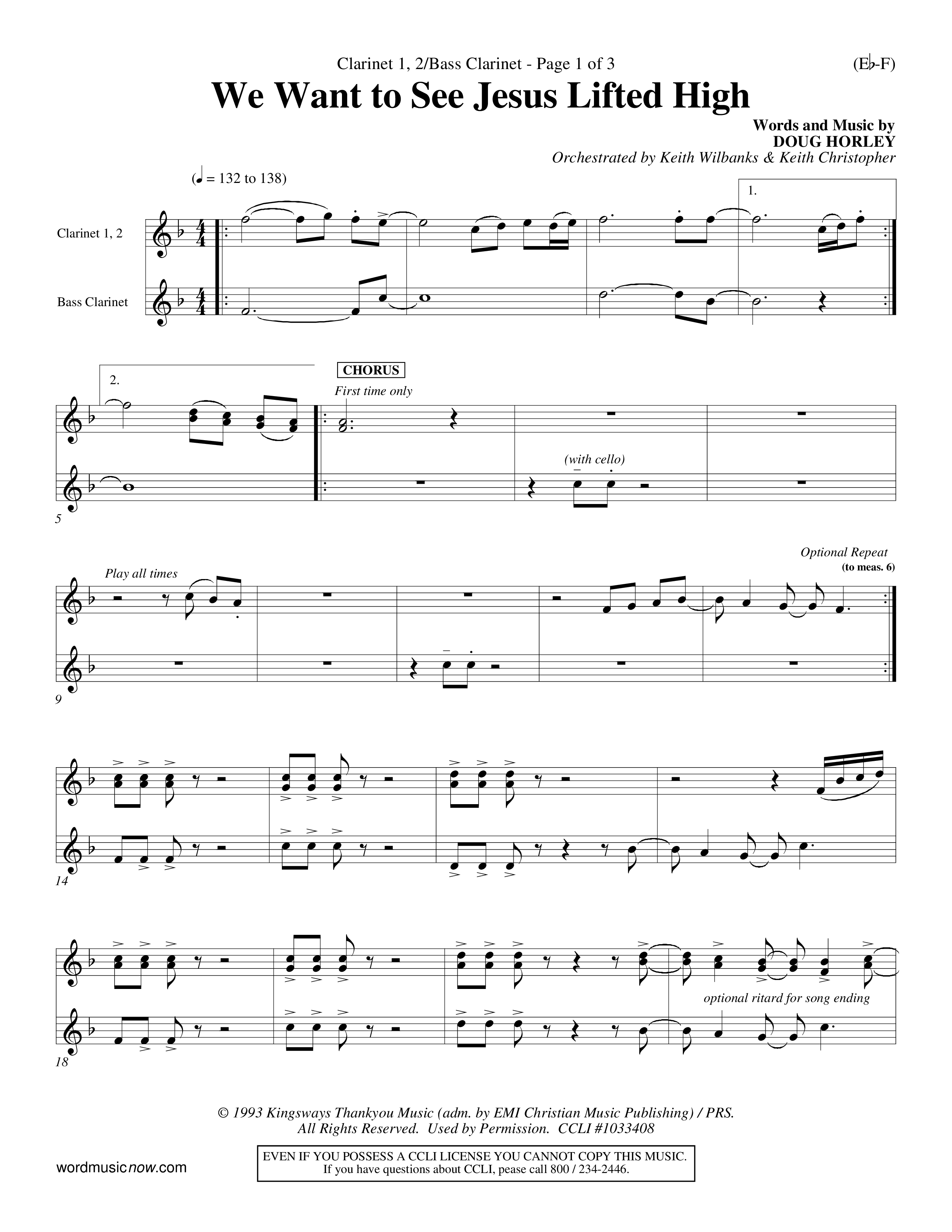 We Want To See Jesus Lifted High (Choral Anthem SATB) Clarinet 1/2, Bass Clarinet (Word Music Choral / Orch. Keith Wilbanks / Orch. Keith Christopher)