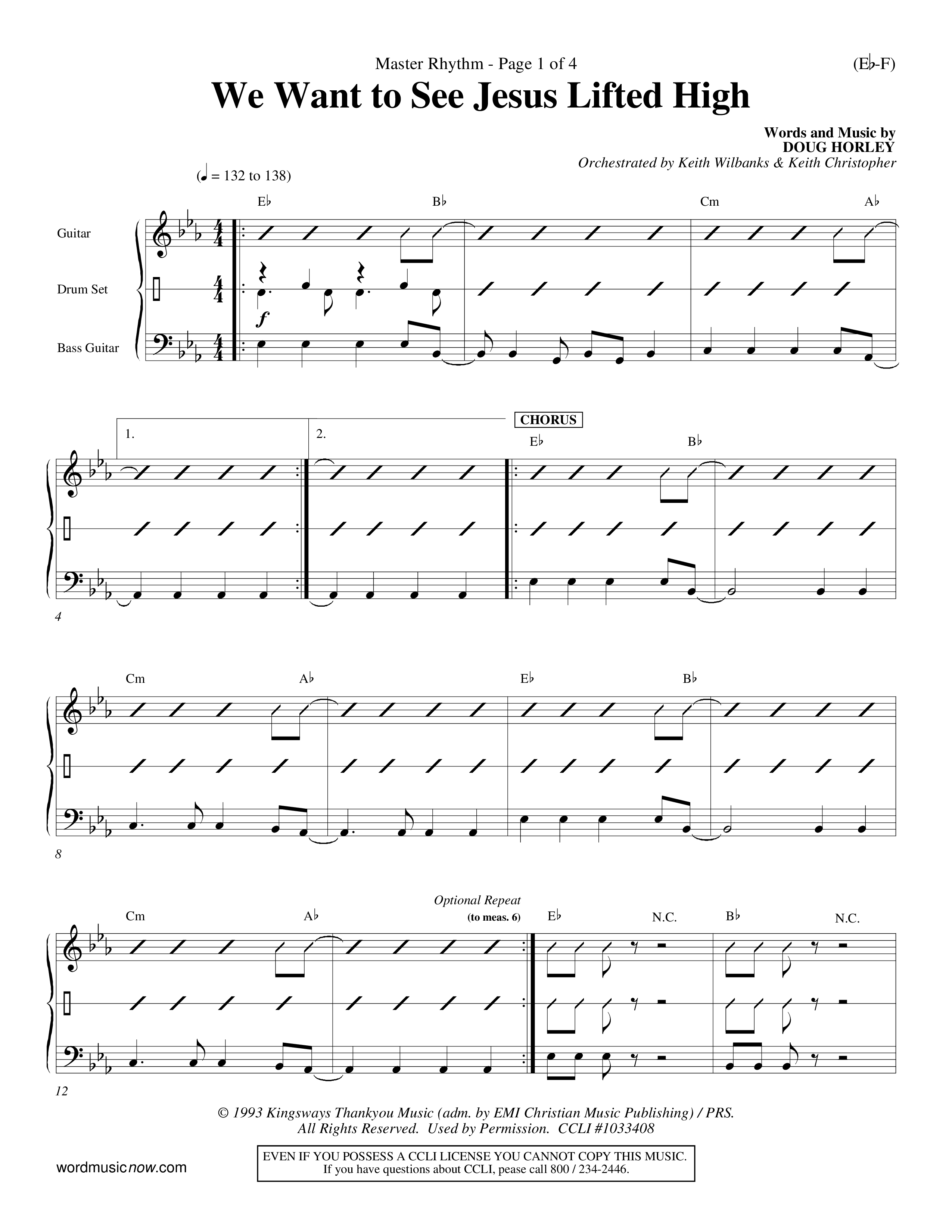 We Want To See Jesus Lifted High (Choral Anthem SATB) Rhythm Chart (Word Music Choral / Orch. Keith Wilbanks / Orch. Keith Christopher)