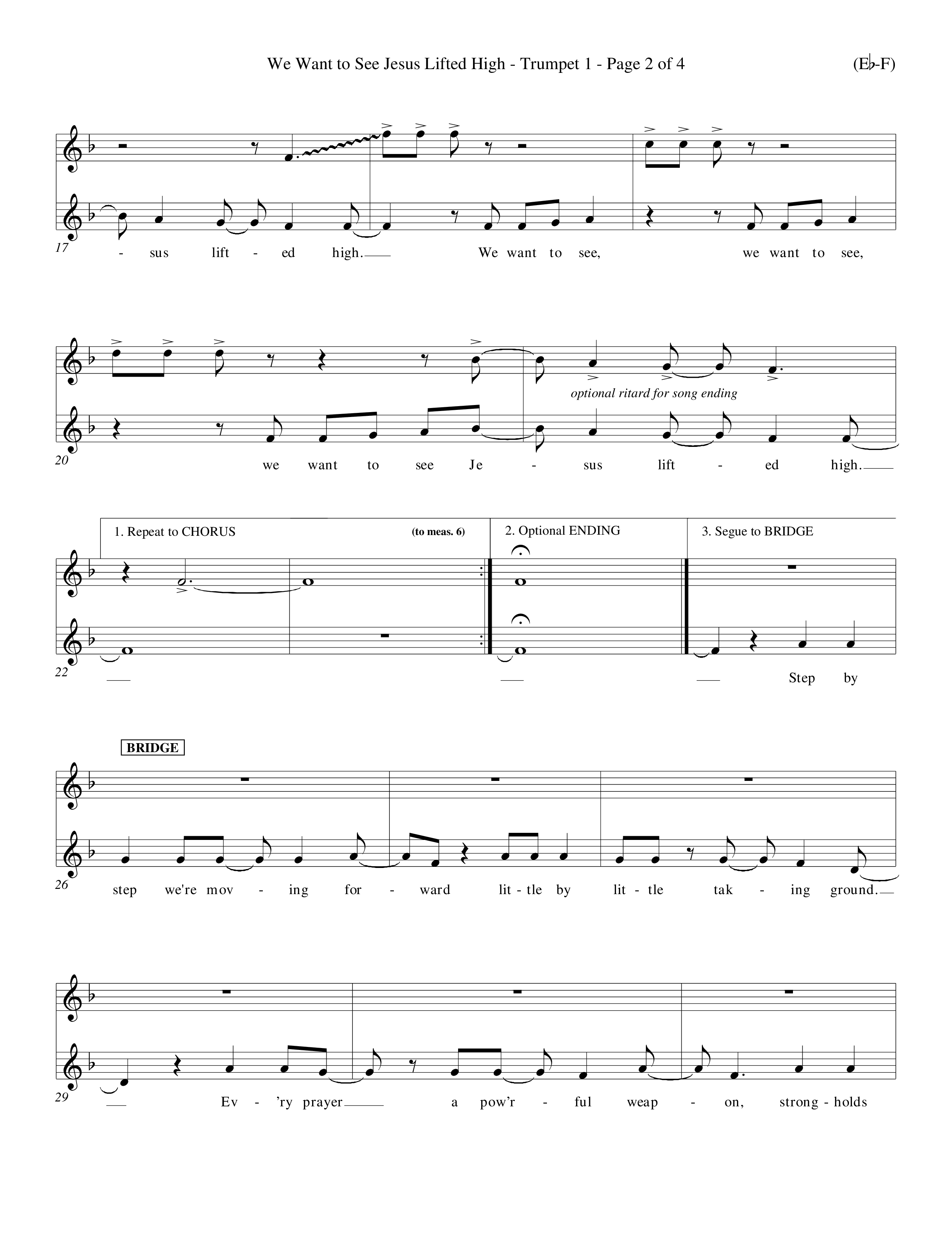 We Want To See Jesus Lifted High (Choral Anthem SATB) Trumpet 1 (Word Music Choral / Orch. Keith Wilbanks / Orch. Keith Christopher)
