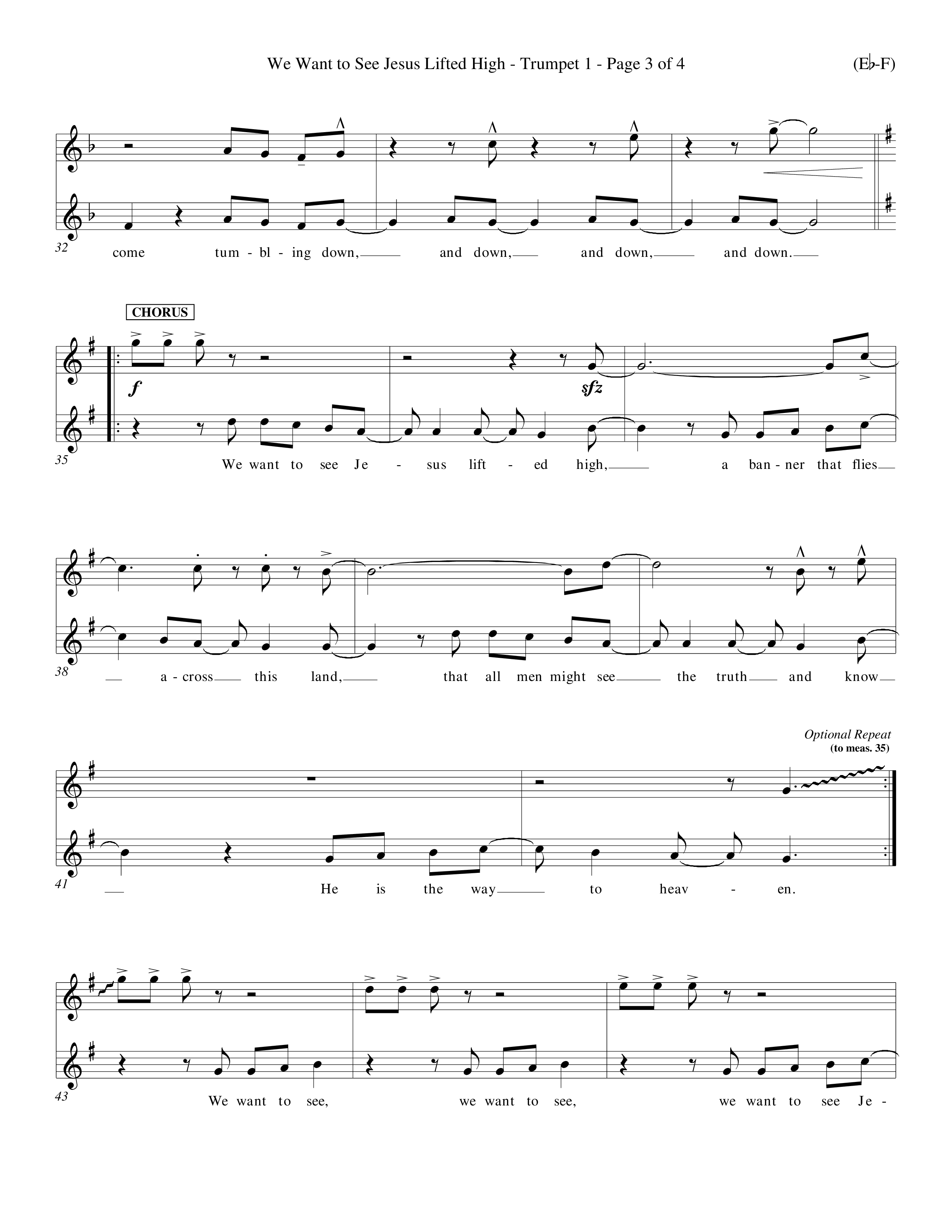 We Want To See Jesus Lifted High (Choral Anthem SATB) Trumpet 1 (Word Music Choral / Orch. Keith Wilbanks / Orch. Keith Christopher)