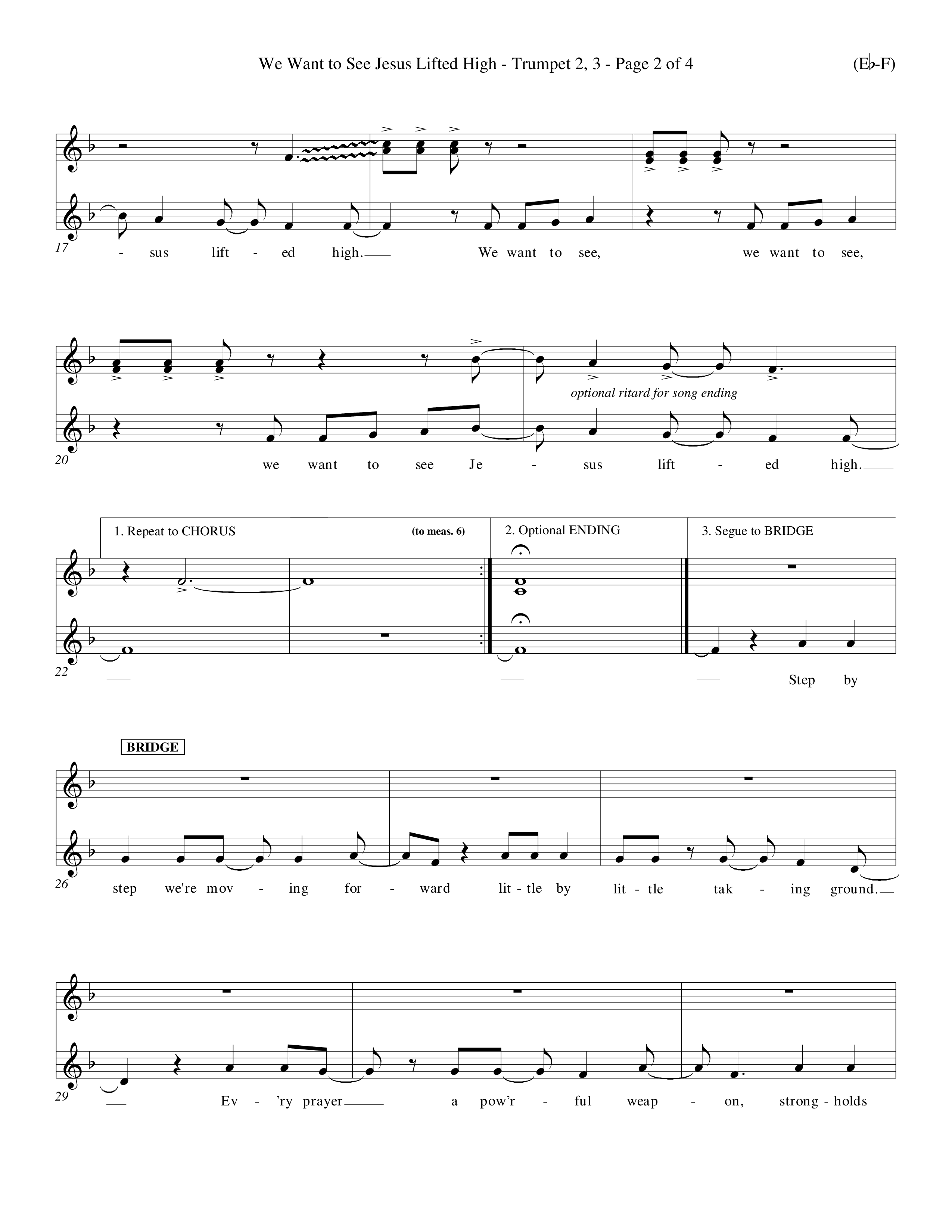 We Want To See Jesus Lifted High (Choral Anthem SATB) Trumpet 2/3 (Word Music Choral / Orch. Keith Wilbanks / Orch. Keith Christopher)
