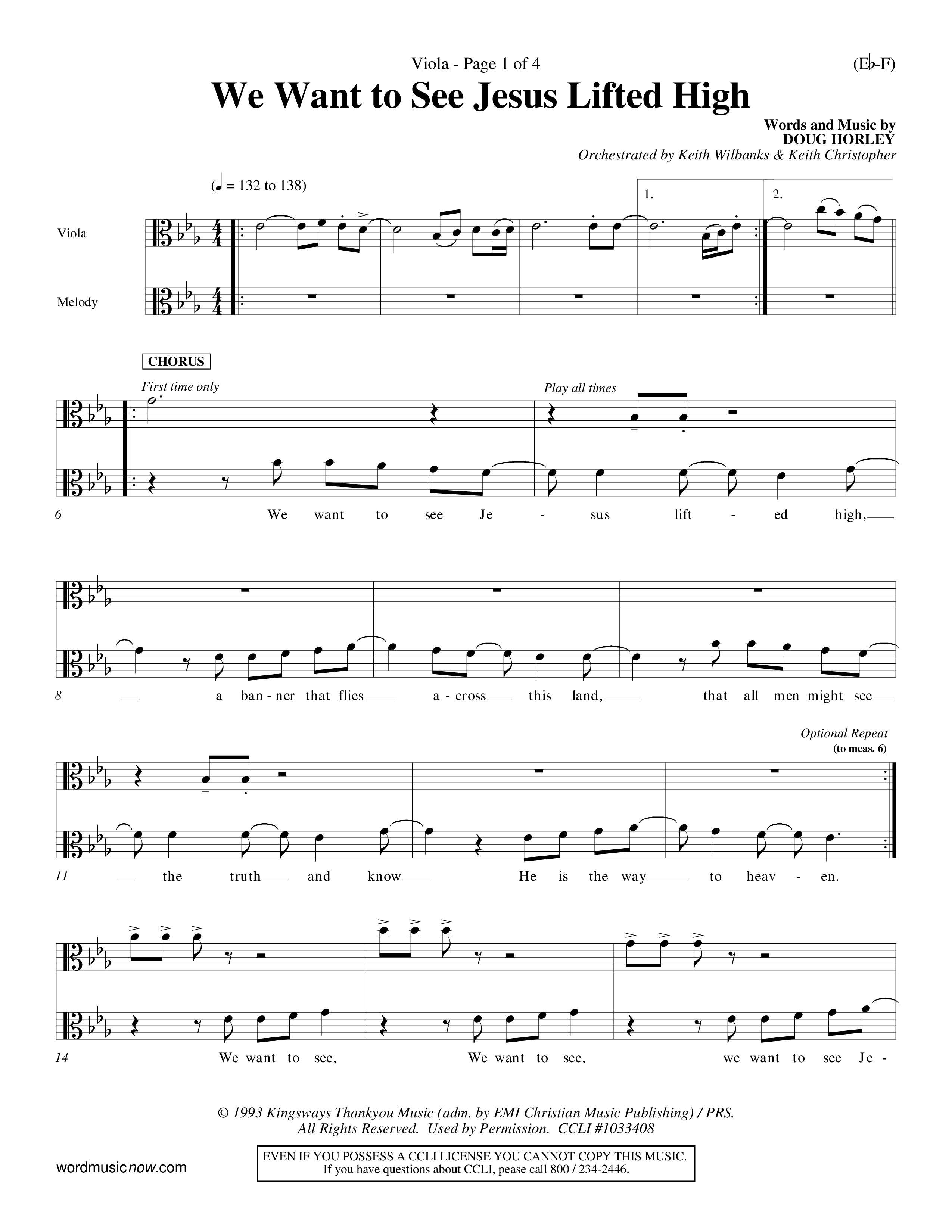 We Want To See Jesus Lifted High (Choral Anthem SATB) Viola (Word Music Choral / Orch. Keith Wilbanks / Orch. Keith Christopher)